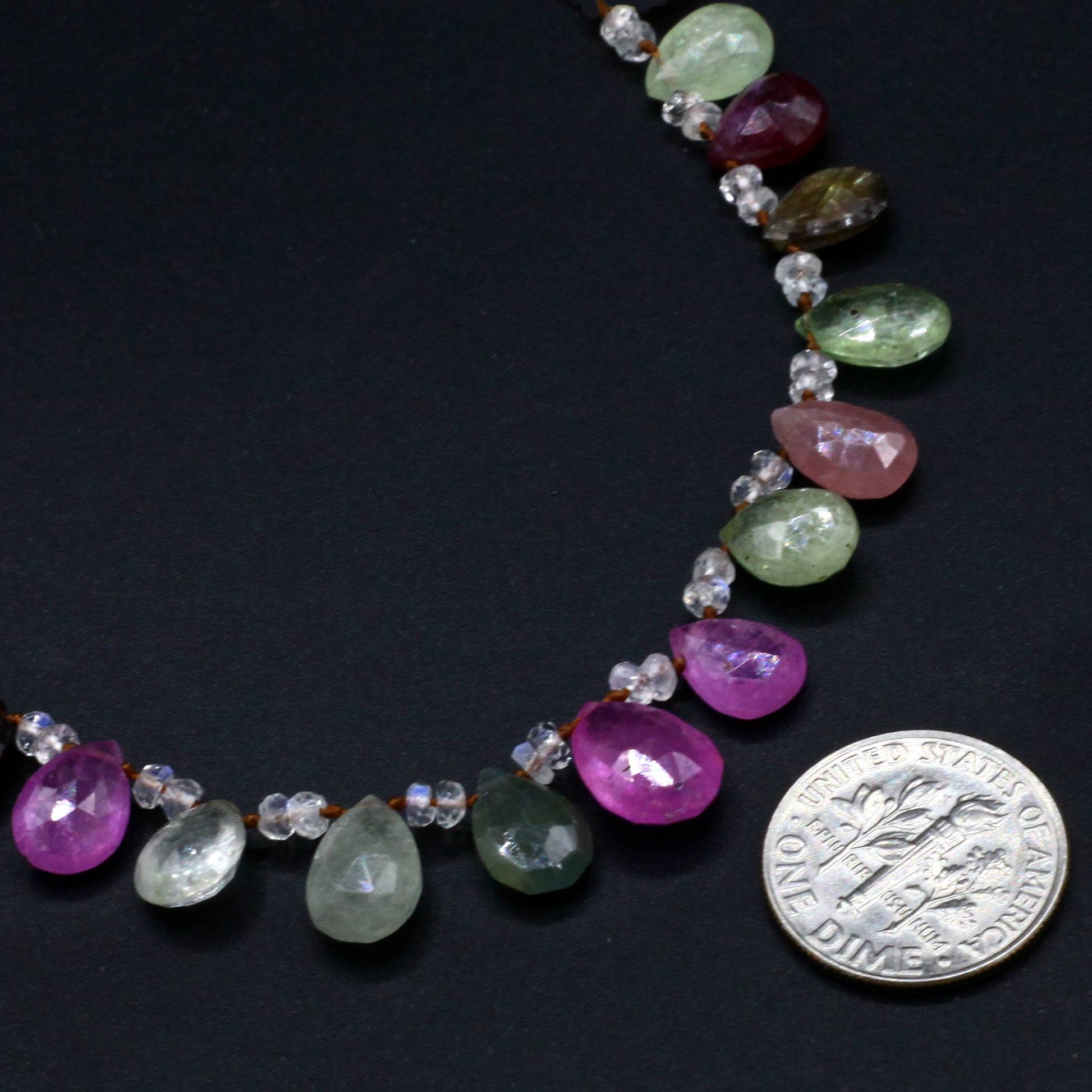 Lena Skadegard Jewelry | Petal Tourmaline & Sapphire 14k Gold Gemstone Necklace | Firecracker