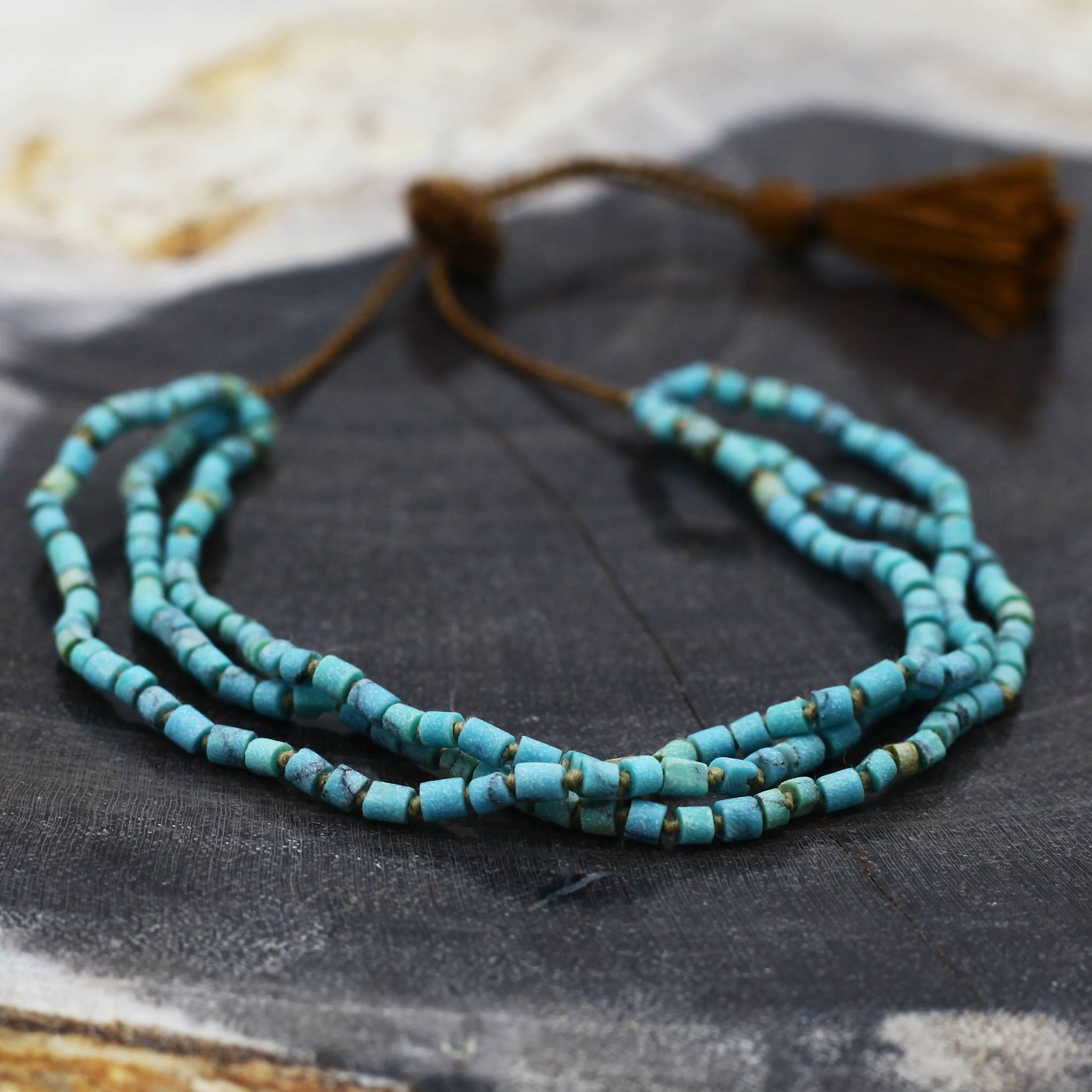 Lena Skadegard Jewels | Afghani Turquoise Heishi Bead Tassel Bracelet | Firecracker