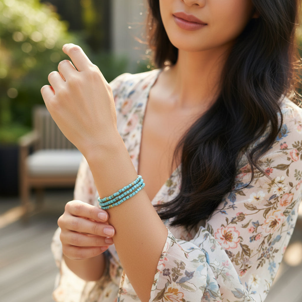 Lena Skadegard Jewels | Afghani Turquoise Heishi Bead Tassel Bracelet | Firecracker