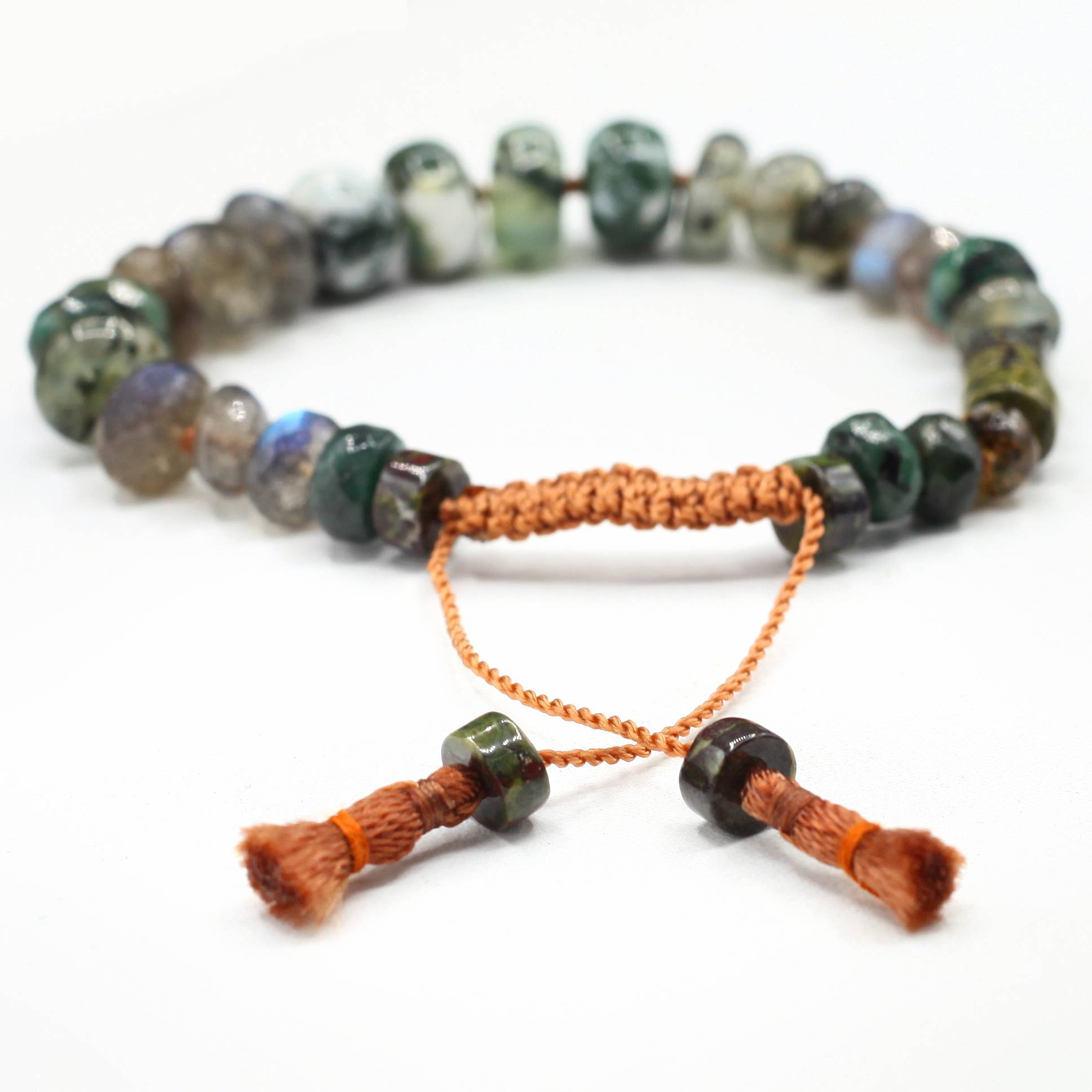 Lena Skadegard Jewels | Agate + Labradorite Mixed Gemstone Sterling Silver Double Tassel Bracelet | Firecracker