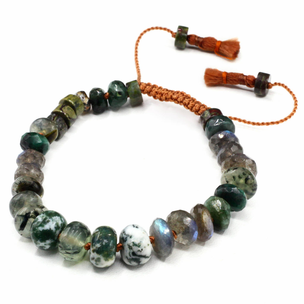 Lena Skadegard Jewels | Agate + Labradorite Mixed Gemstone Sterling Silver Double Tassel Bracelet | Firecracker