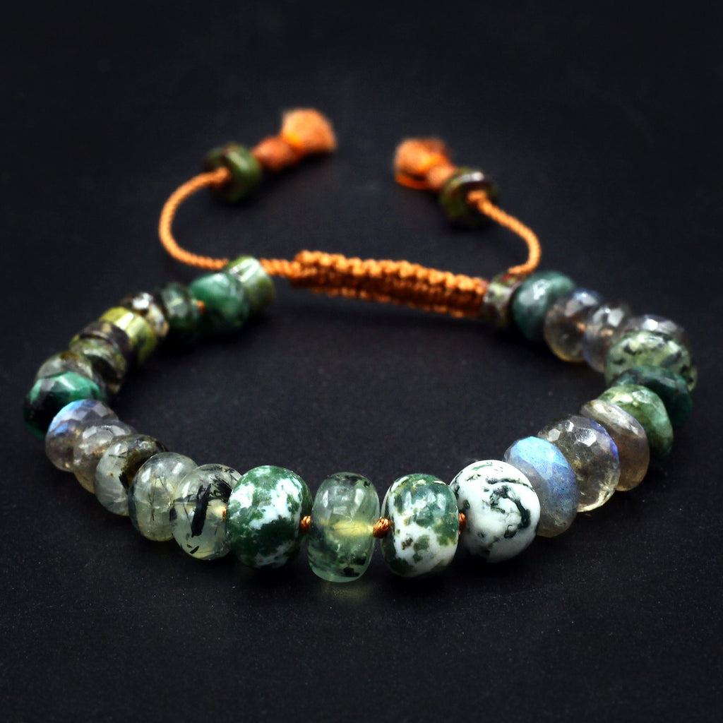 Lena Skadegard Jewels | Agate + Labradorite Mixed Gemstone Sterling Silver Double Tassel Bracelet | Firecracker