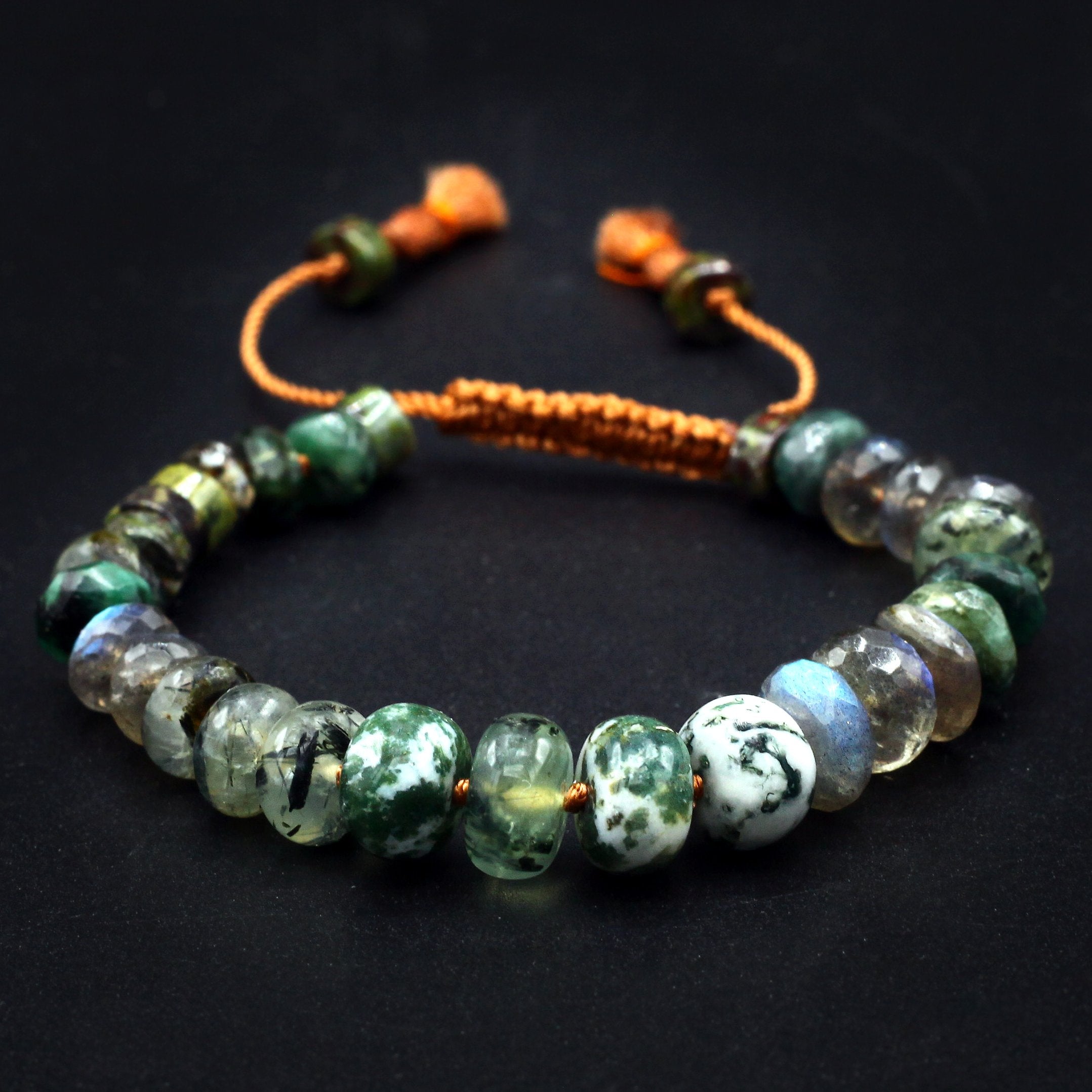 Lena Skadegard Jewels | Agate + Labradorite Mixed Gemstone Sterling Silver Double Tassel Bracelet | Firecracker