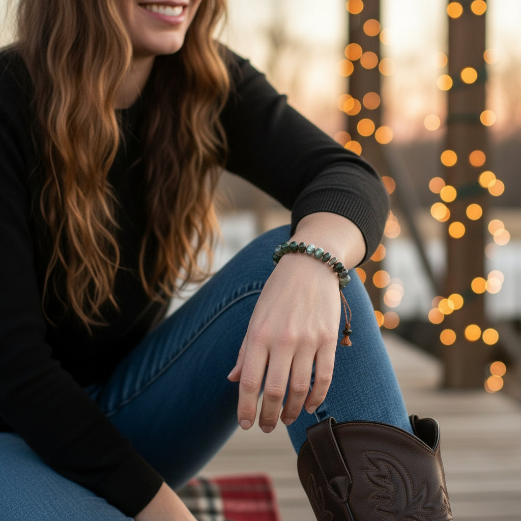 Lena Skadegard Jewels | Agate + Labradorite Mixed Gemstone Sterling Silver Double Tassel Bracelet | Firecracker