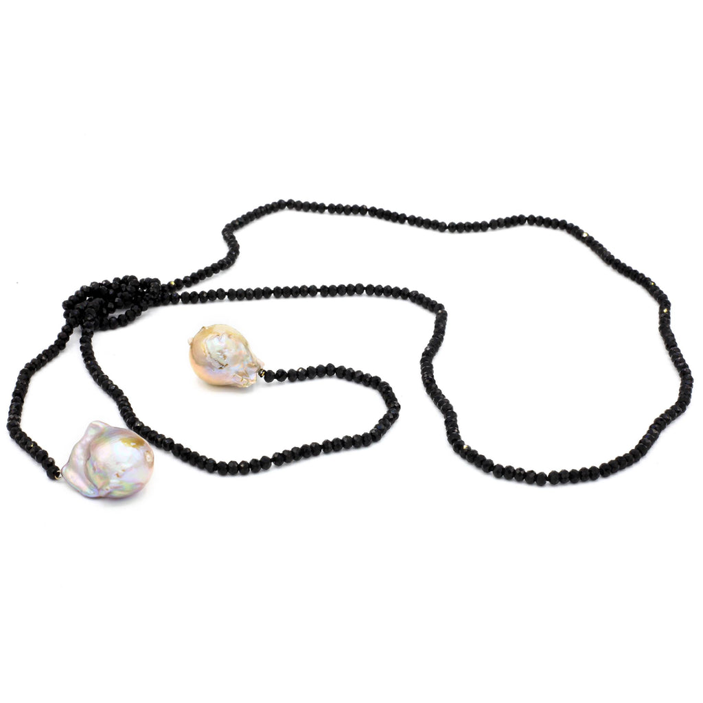 Lena Skadegard Jewels | Baroque Pearl + Black Spinel Lariat Necklace | Firecracker