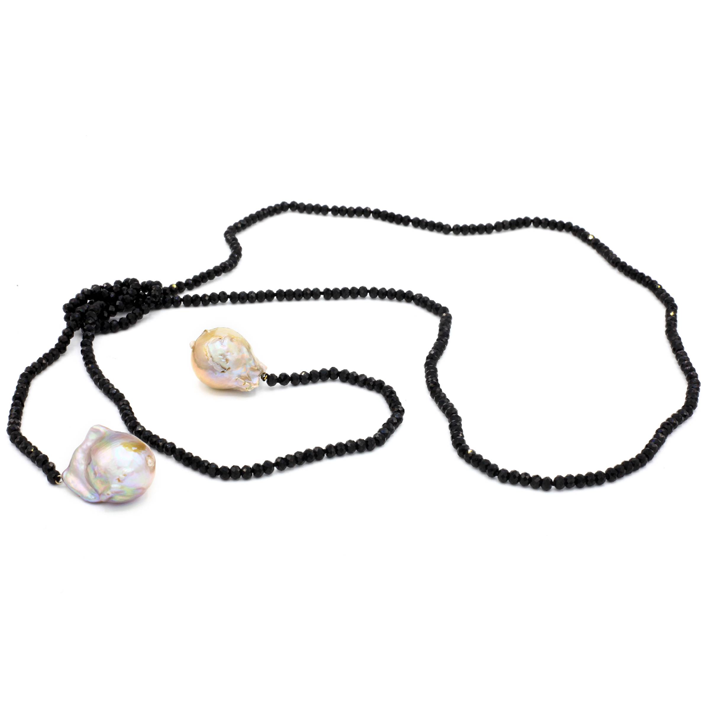 Lena Skadegard Jewels | Baroque Pearl + Black Spinel Lariat Necklace | Firecracker