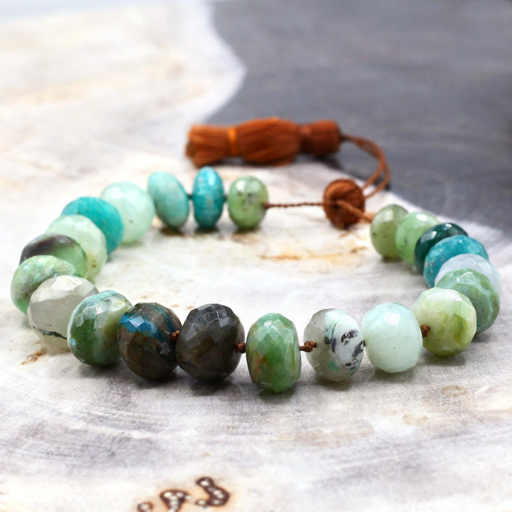 Lena Skadegard Jewelry | Emerald + Amazonite Mixed Gemstone Tassel Bracelet | Firecracker