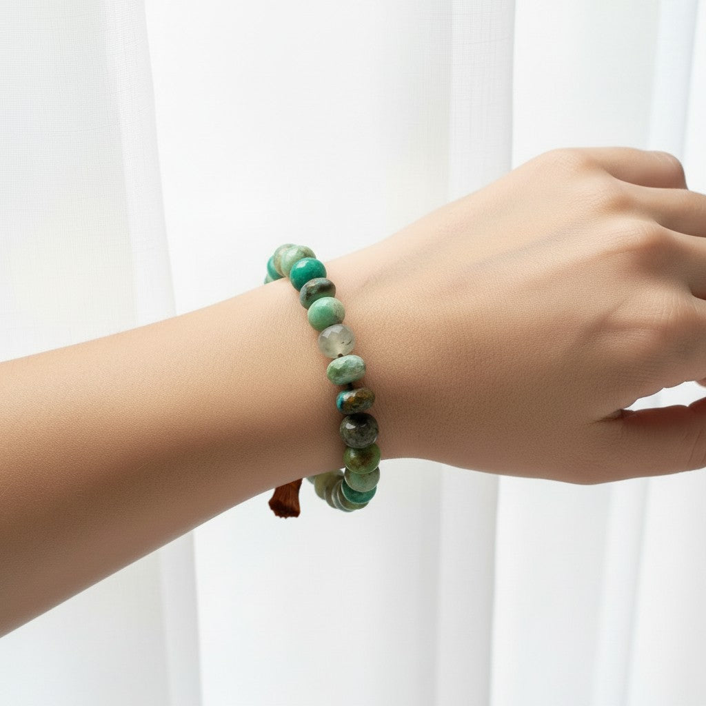 Lena Skadegard Jewelry | Emerald + Amazonite Mixed Gemstone Tassel Bracelet | Firecracker