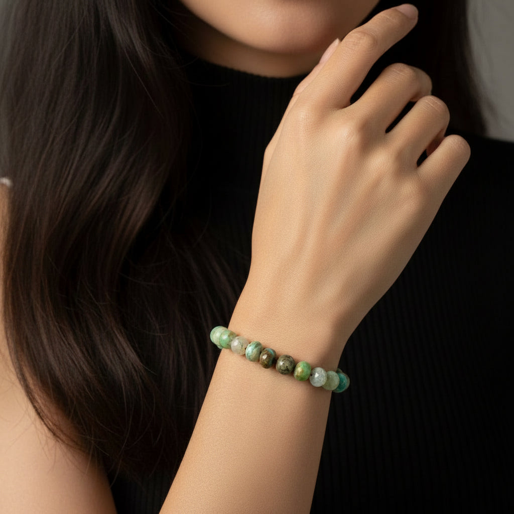 Lena Skadegard Jewelry | Emerald + Amazonite Mixed Gemstone Tassel Bracelet | Firecracker