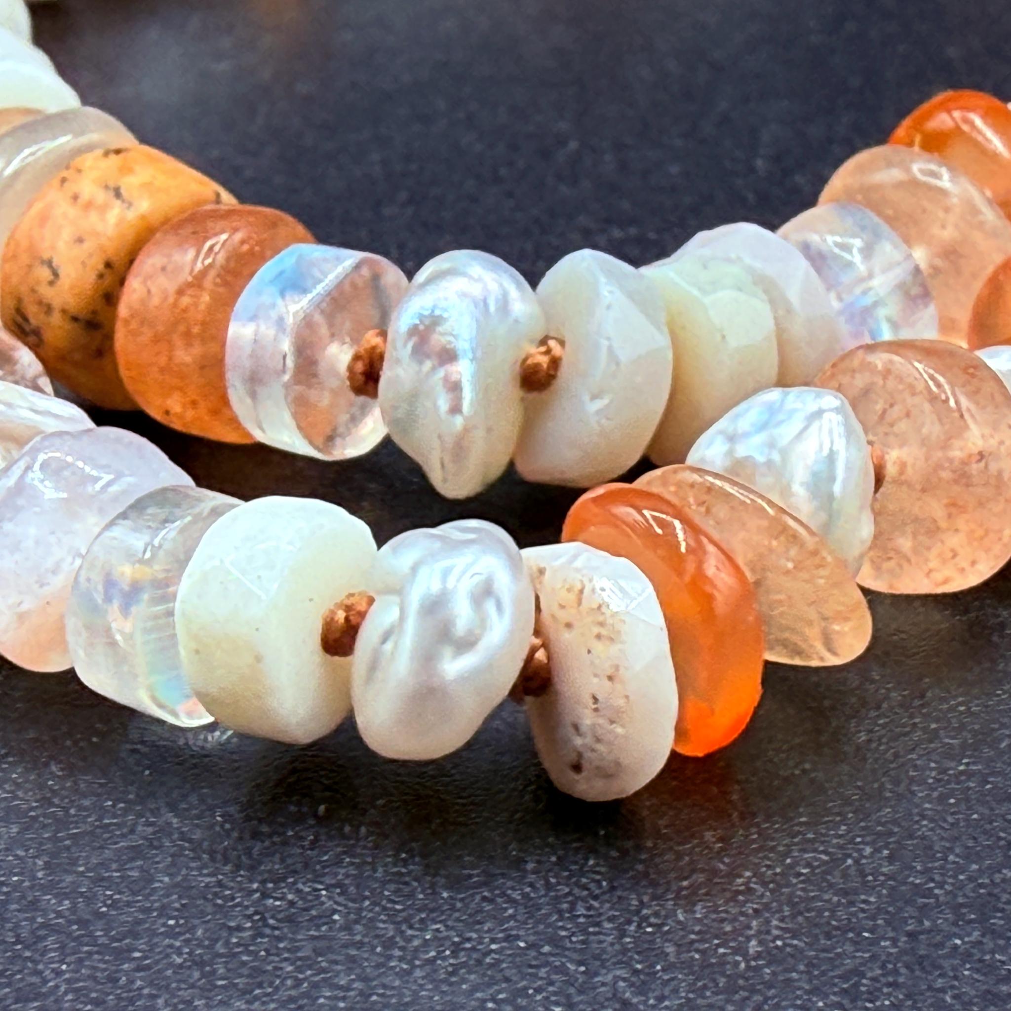 Lena Skadegard Jewels | Fire Opal, Pearl + Mixed Gemstone Necklace | Firecracker