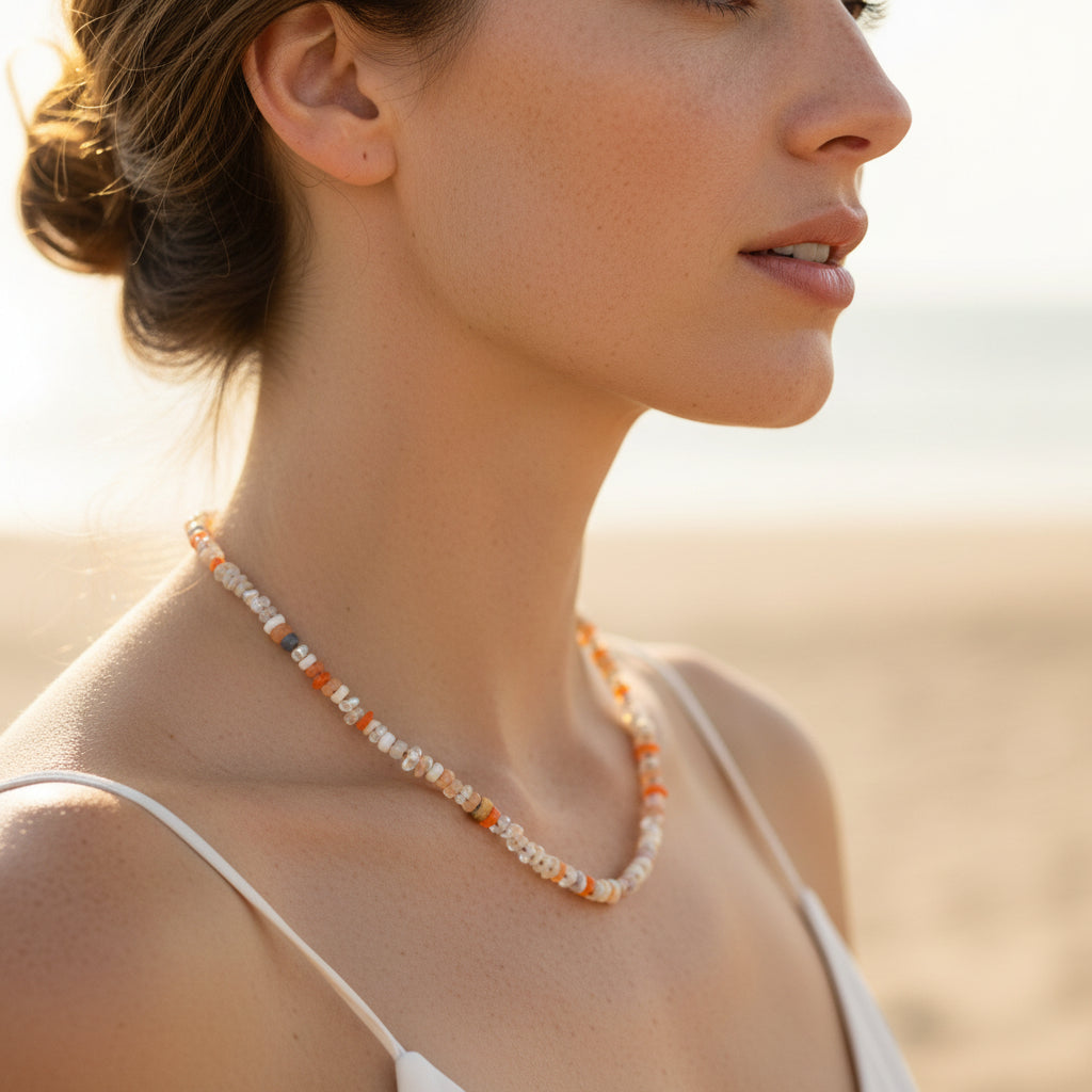 Lena Skadegard Jewels | Fire Opal, Pearl + Mixed Gemstone Necklace | Firecracker