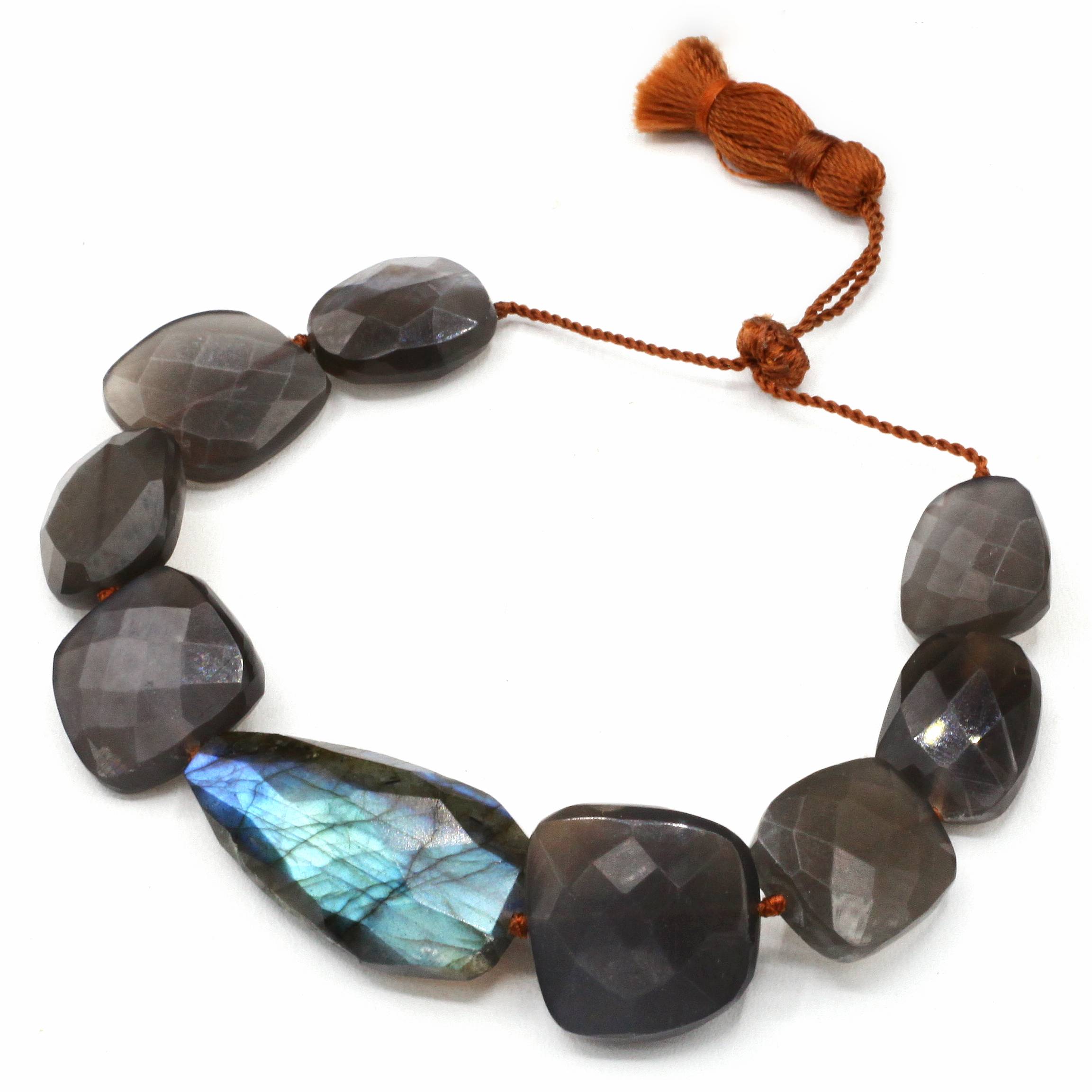 Lena Skadegard Jewelry | Labradorite + Grey Moonstone Gemstone Tassel Bracelet | Firecracker