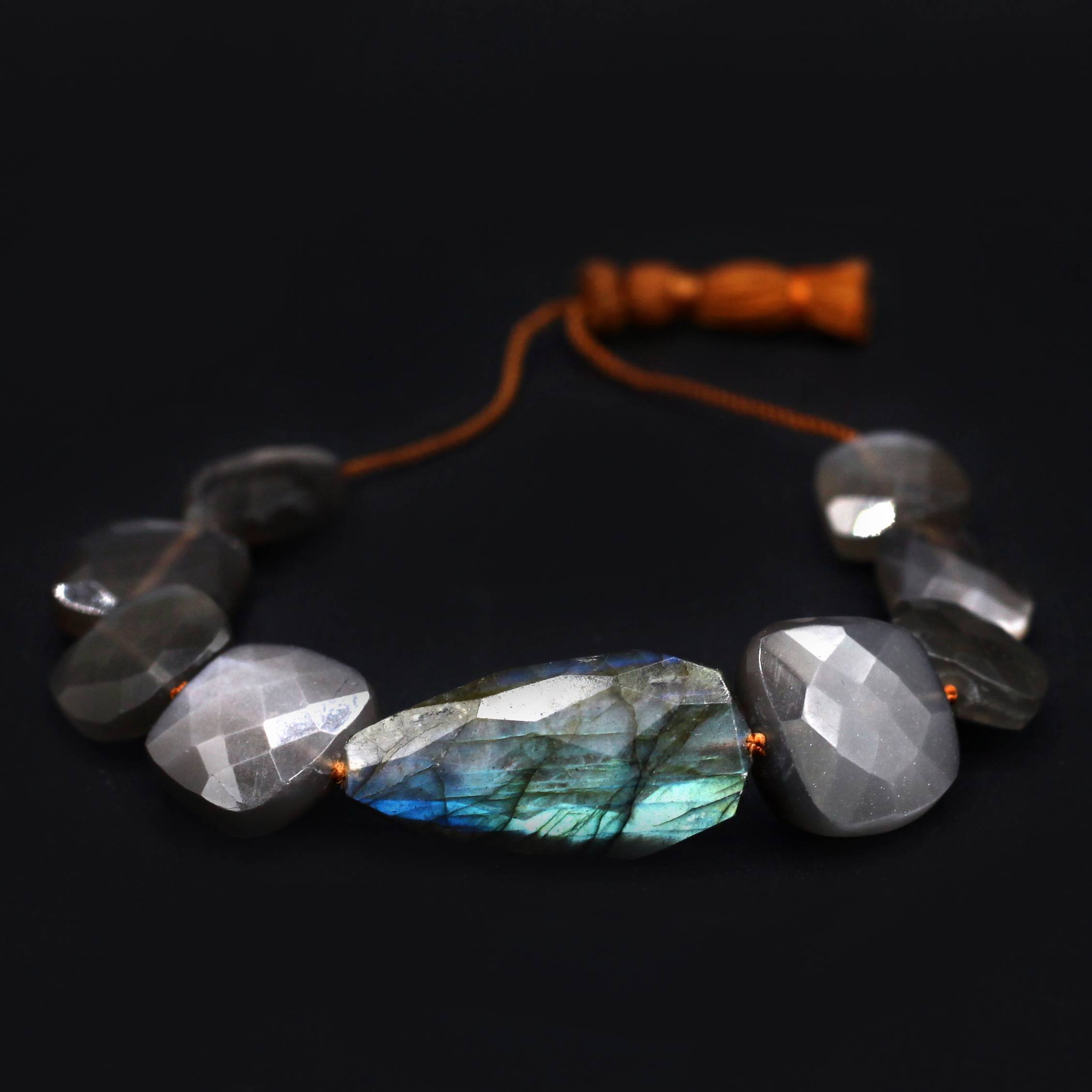 Lena Skadegard Jewelry | Labradorite + Grey Moonstone Gemstone Tassel Bracelet | Firecracker