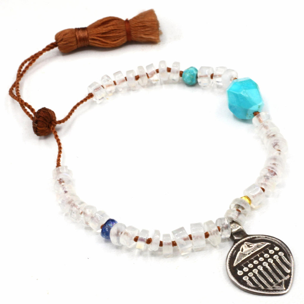 Lena Skadegard Jewels | Moonstone + Turquoise Gemstone "Silver Deity" Tassel Bracelet | Firecracker