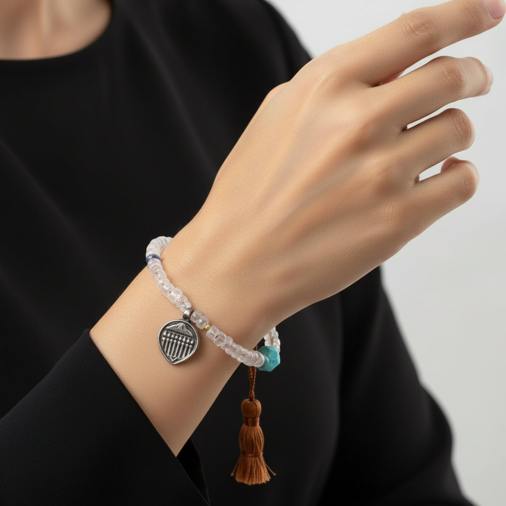 Lena Skadegard Jewels | Moonstone + Turquoise Gemstone "Silver Deity" Tassel Bracelet | Firecracker