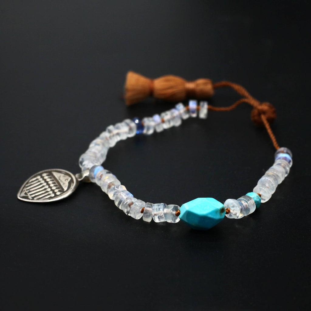 Lena Skadegard Jewels | Moonstone + Turquoise Gemstone "Silver Deity" Tassel Bracelet | Firecracker