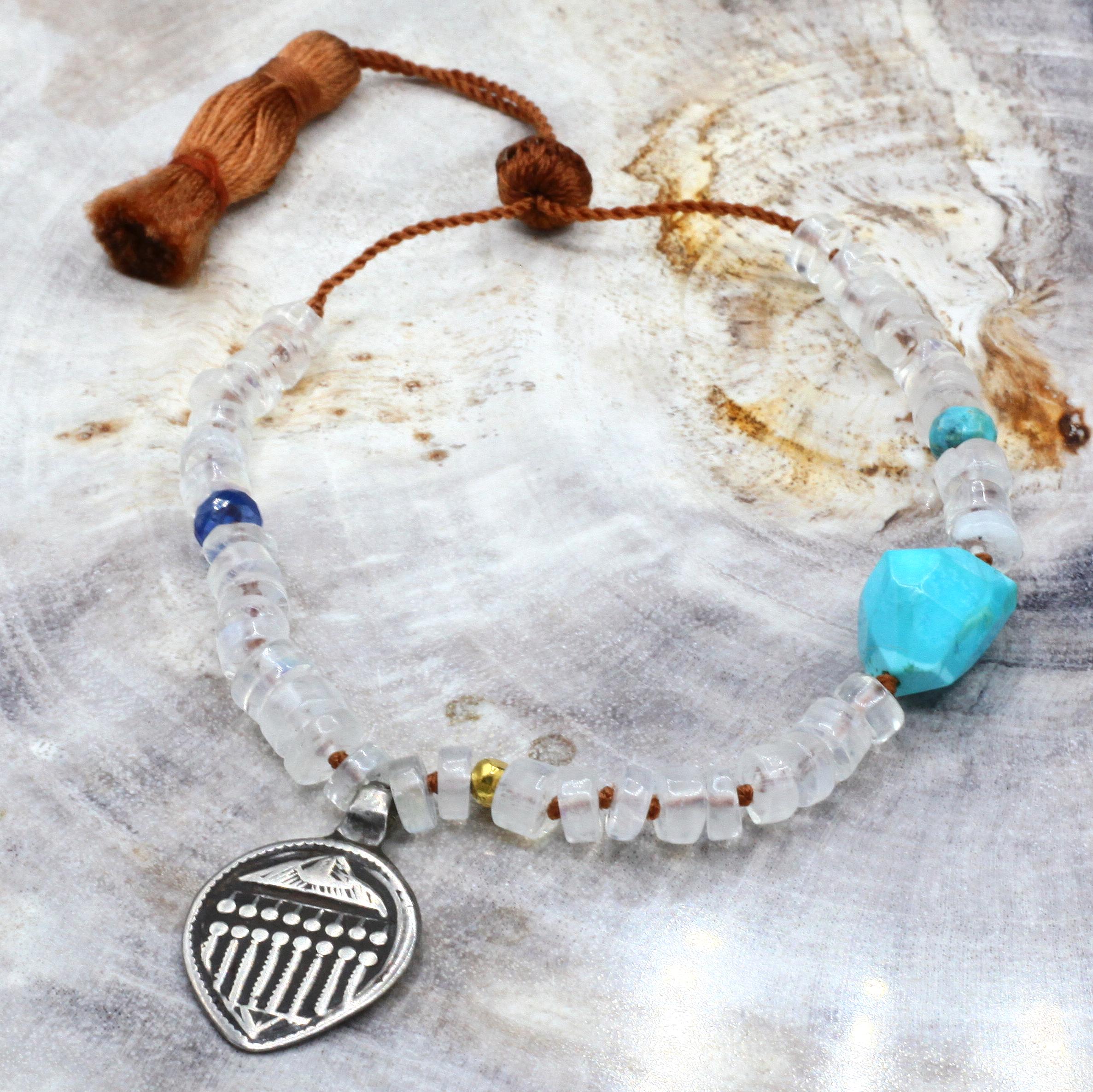 Lena Skadegard Jewels | Moonstone + Turquoise Gemstone "Silver Deity" Tassel Bracelet | Firecracker