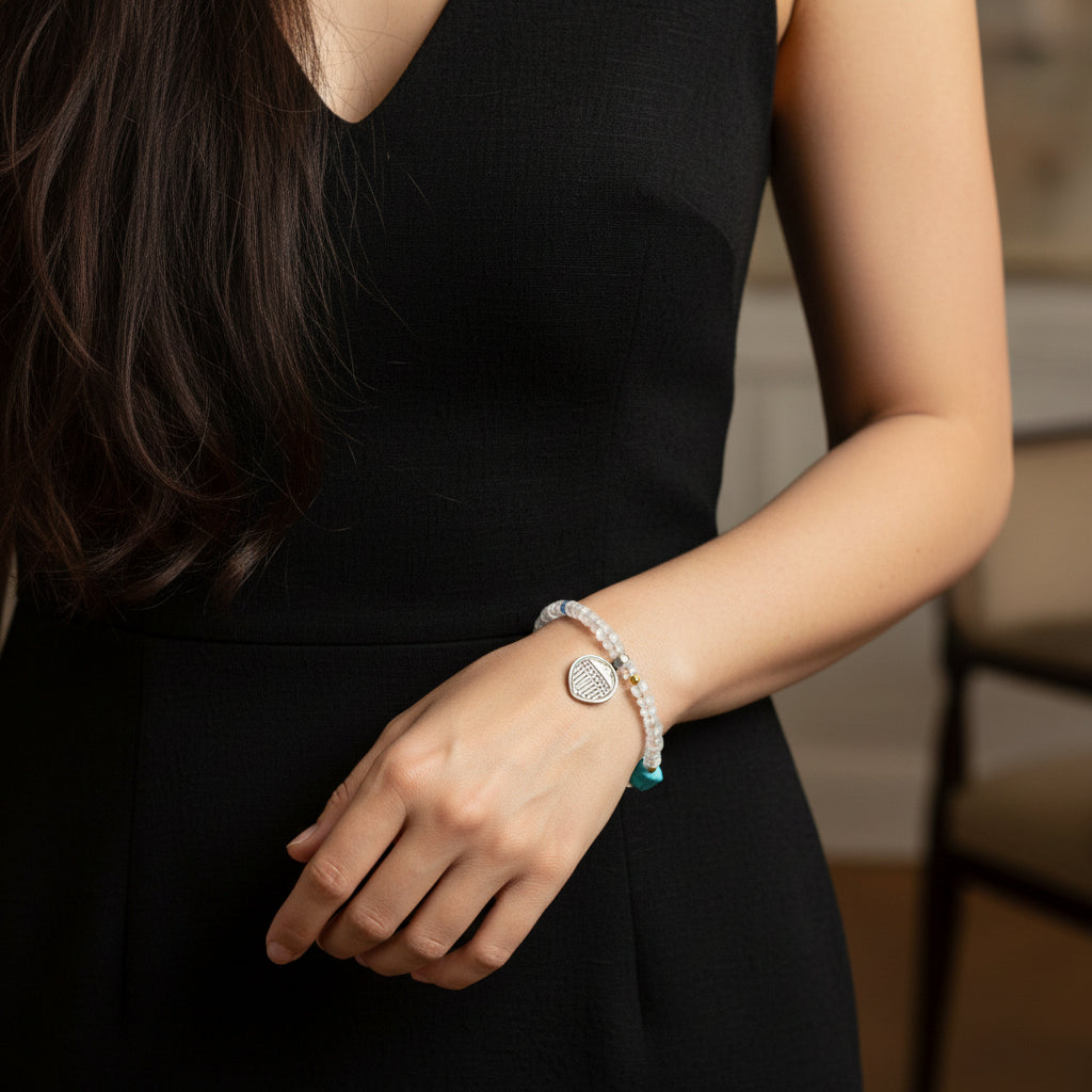 Lena Skadegard Jewels | Moonstone + Turquoise Gemstone "Silver Deity" Tassel Bracelet | Firecracker