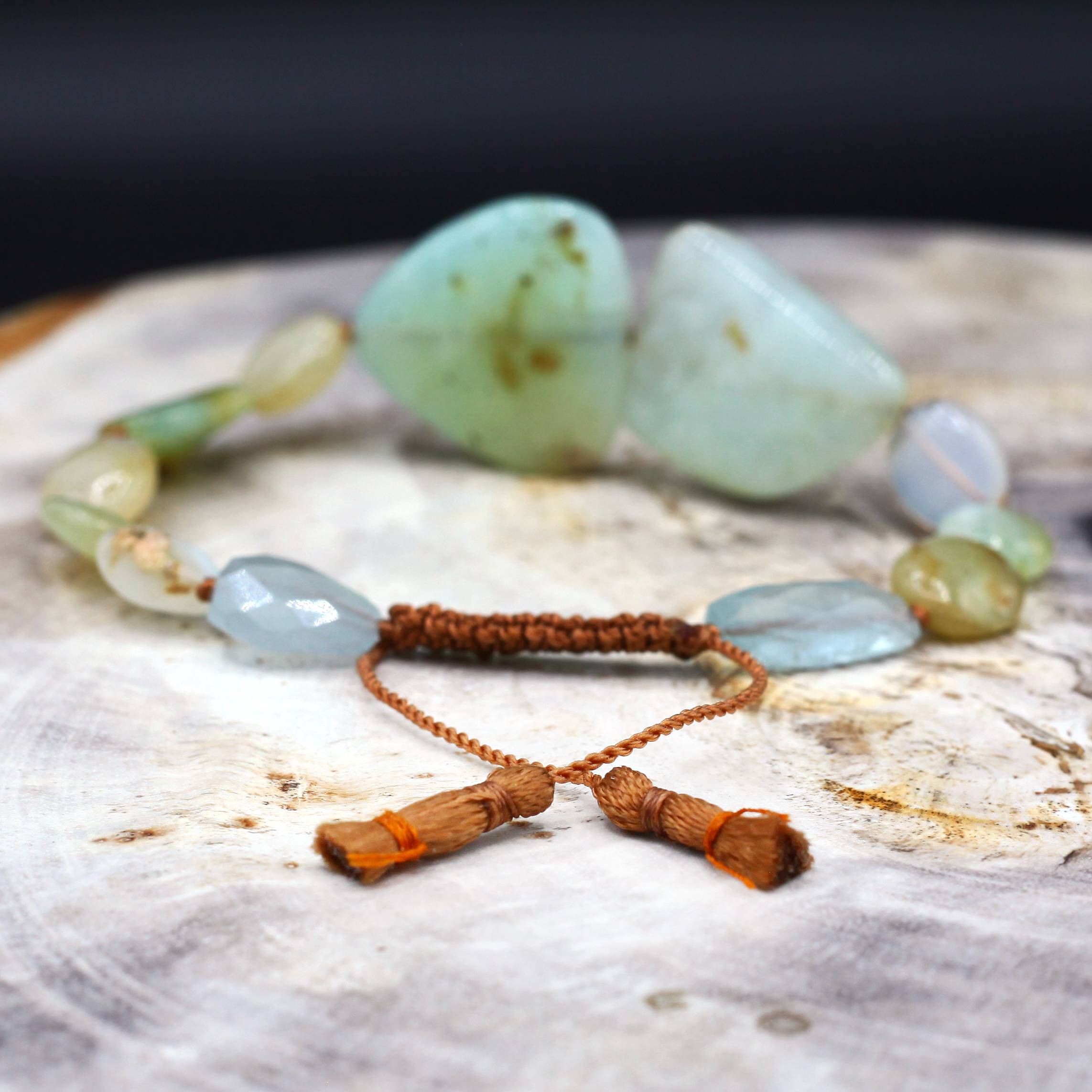 Lena Skadegard Jewels | Peruvian Opal + Aquamarine Gemstone Double Tassel Bracelet | Firecracker