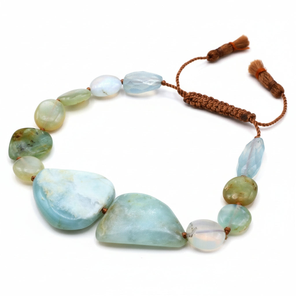 Lena Skadegard Jewels | Peruvian Opal + Aquamarine Gemstone Double Tassel Bracelet | Firecracker