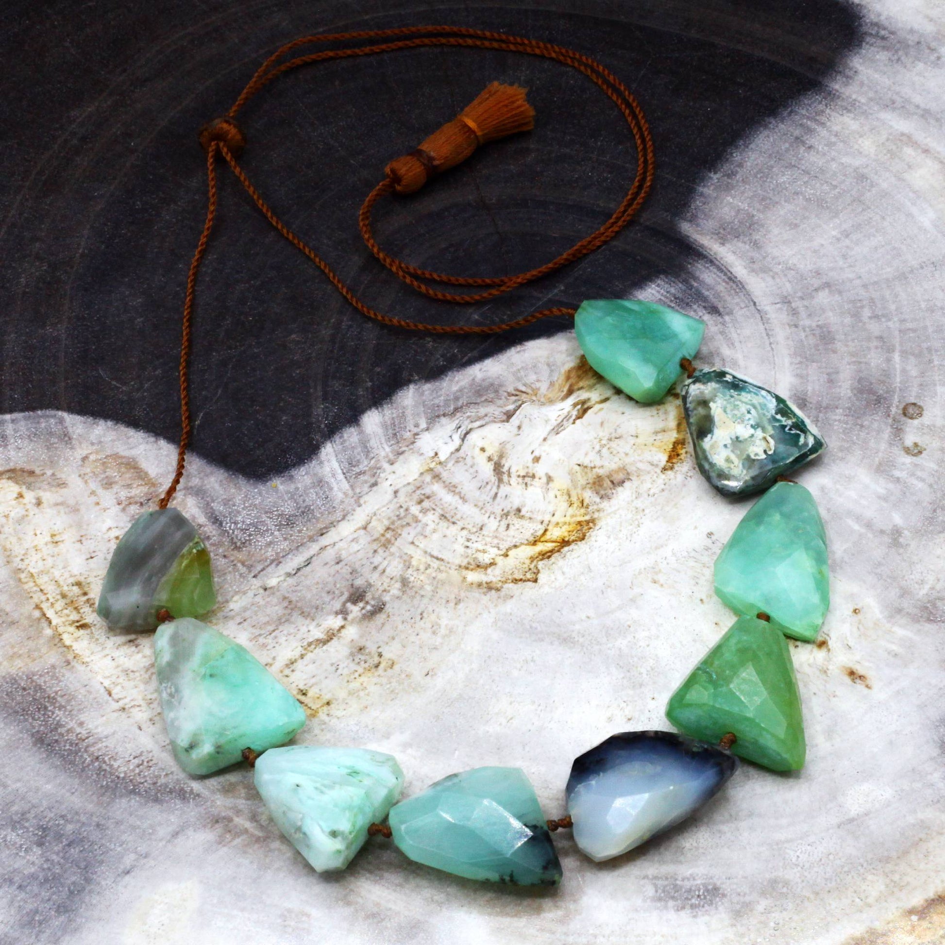Lena Skadegard Jewels | Floating Peruvian Opal + 9k Gold Gemstone Necklace | Firecracker