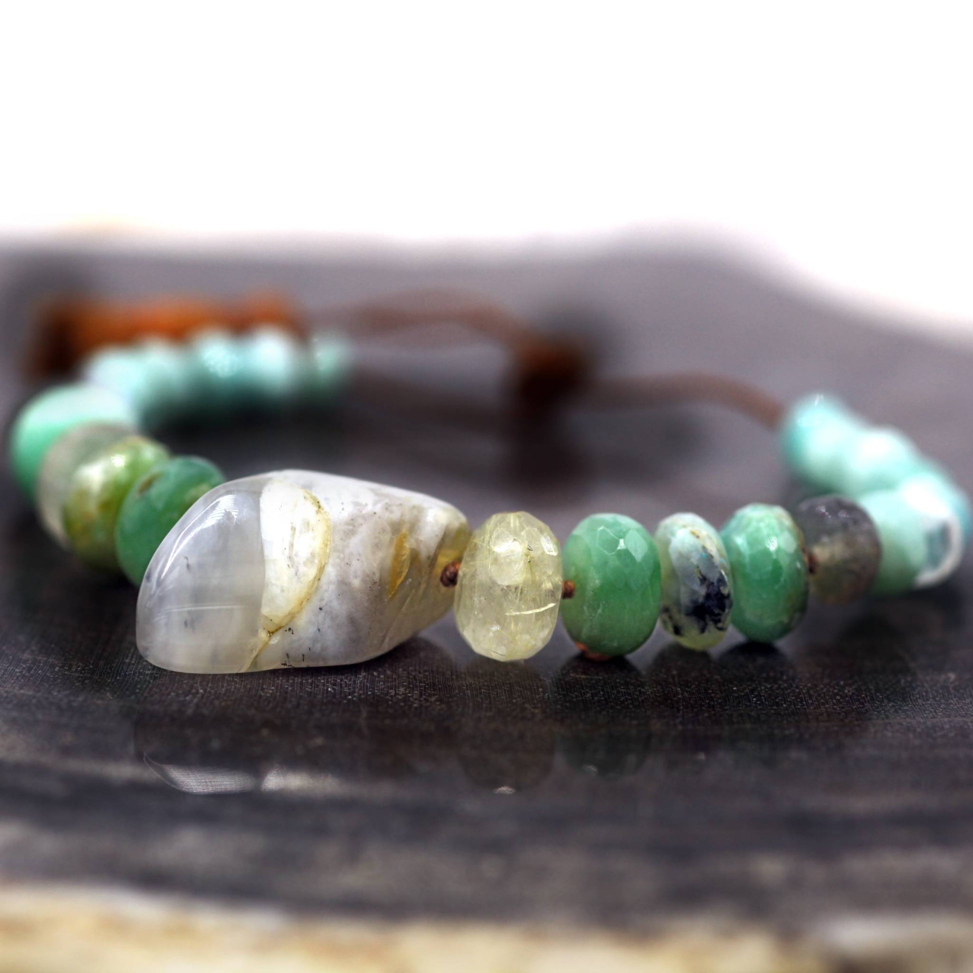 Peruvian Opal, Labradorite + Amazonite Gemstone Tassel Bracelet