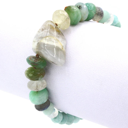 Peruvian Opal, Labradorite + Amazonite Gemstone Tassel Bracelet