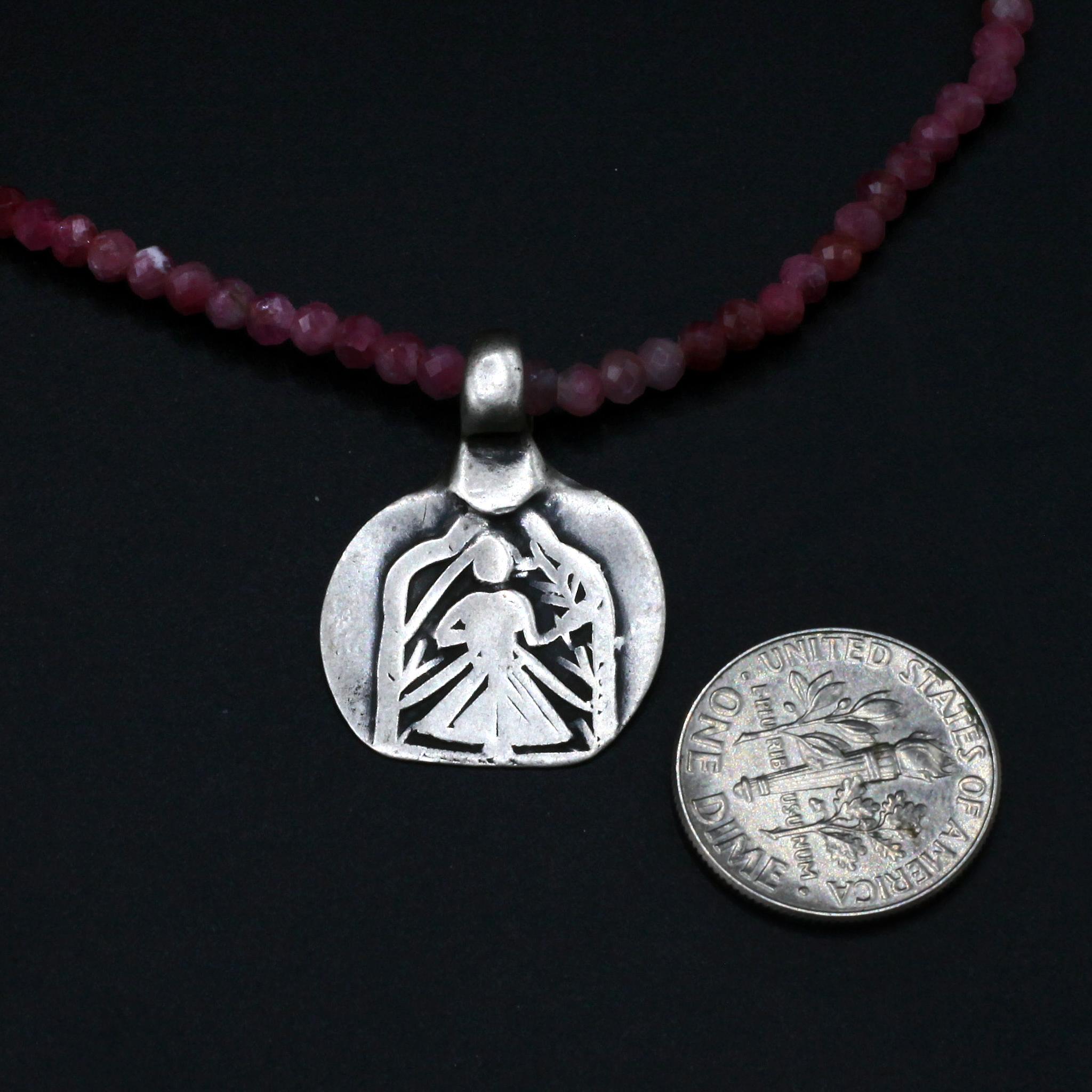 Lena Skadegard Jewels  Sterling Silver Durga + Pink Tourmaline Gemstone Pendant Necklace | Firecracker