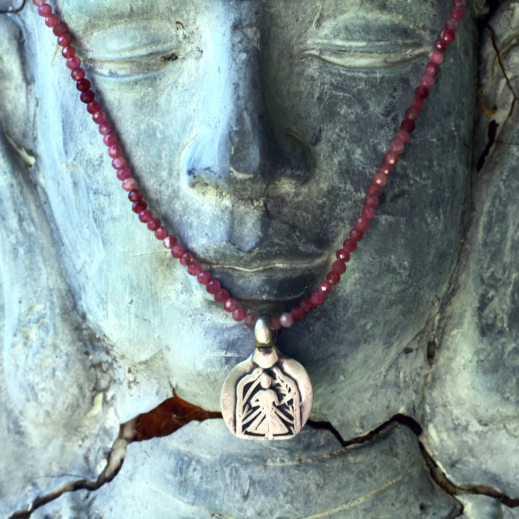 Lena Skadegard Jewels  Sterling Silver Durga + Pink Tourmaline Gemstone Pendant Necklace | Firecracker