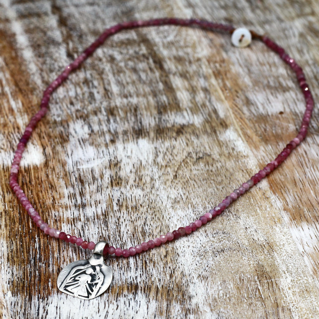 Lena Skadegard Jewels  Sterling Silver Durga + Pink Tourmaline Gemstone Pendant Necklace | Firecracker
