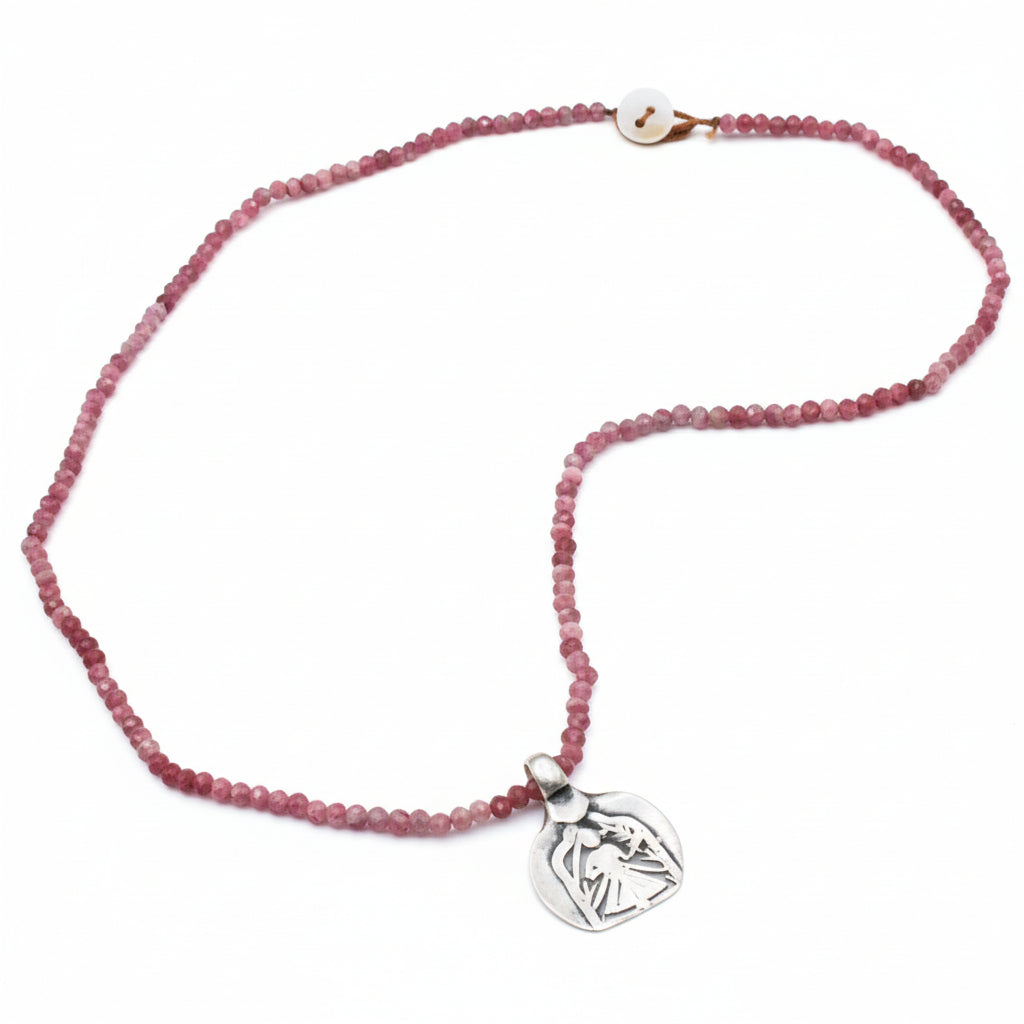 Lena Skadegard Jewels  Sterling Silver Durga + Pink Tourmaline Gemstone Pendant Necklace | Firecracker