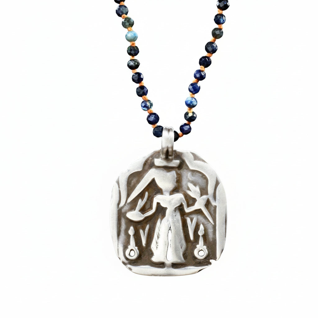 Lena Skadegard Jewels | Sterling Silver Durga + Sapphire Gemstone Pendant Necklace | Firecracker