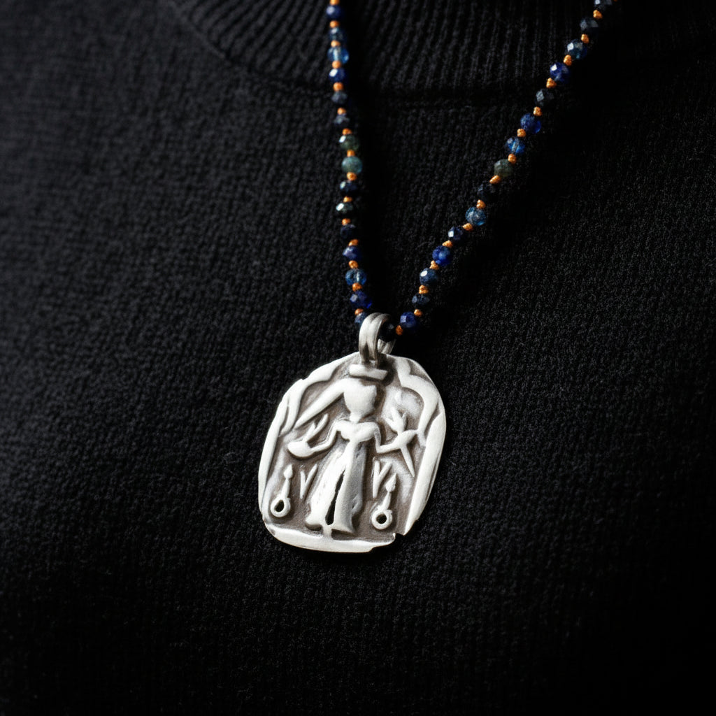 Lena Skadegard Jewels | Sterling Silver Durga + Sapphire Gemstone Pendant Necklace | Firecracker