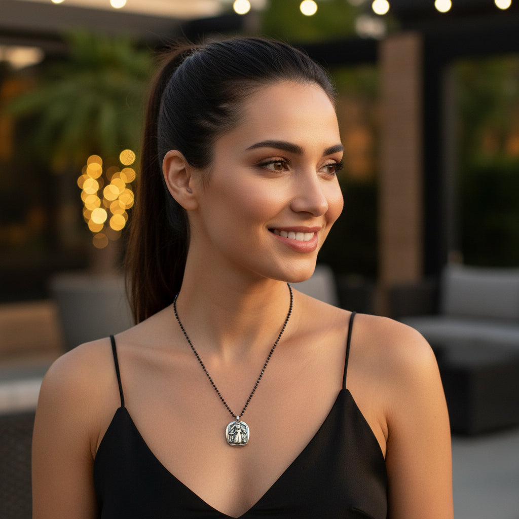 Lena Skadegard Jewels | Sterling Silver Durga + Sapphire Gemstone Pendant Necklace | Firecracker