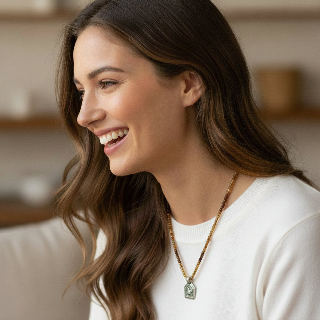 Lena Skadegard Jewelry | Sterling Silver Durga + Tourmaline Gemstone Pendant Necklace | Firecracker