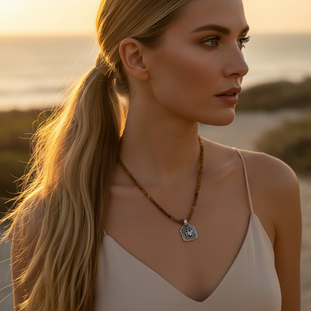 Lena Skadegard Jewelry | Sterling Silver Durga + Tourmaline Gemstone Pendant Necklace | Firecracker