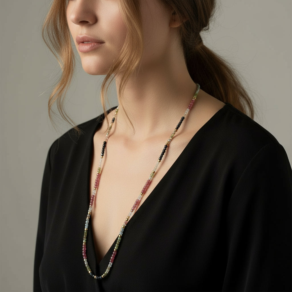 Tourmaline, Sapphire + Larimar 18k Gold Necklace