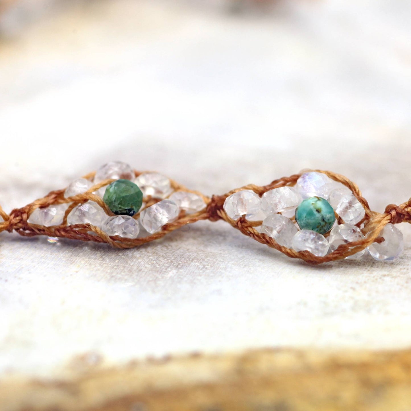 Lena Skadegard Jewels | Turquoise Evil Eye + Moonstone Gemstone Tassel Bracelet | Firecracker