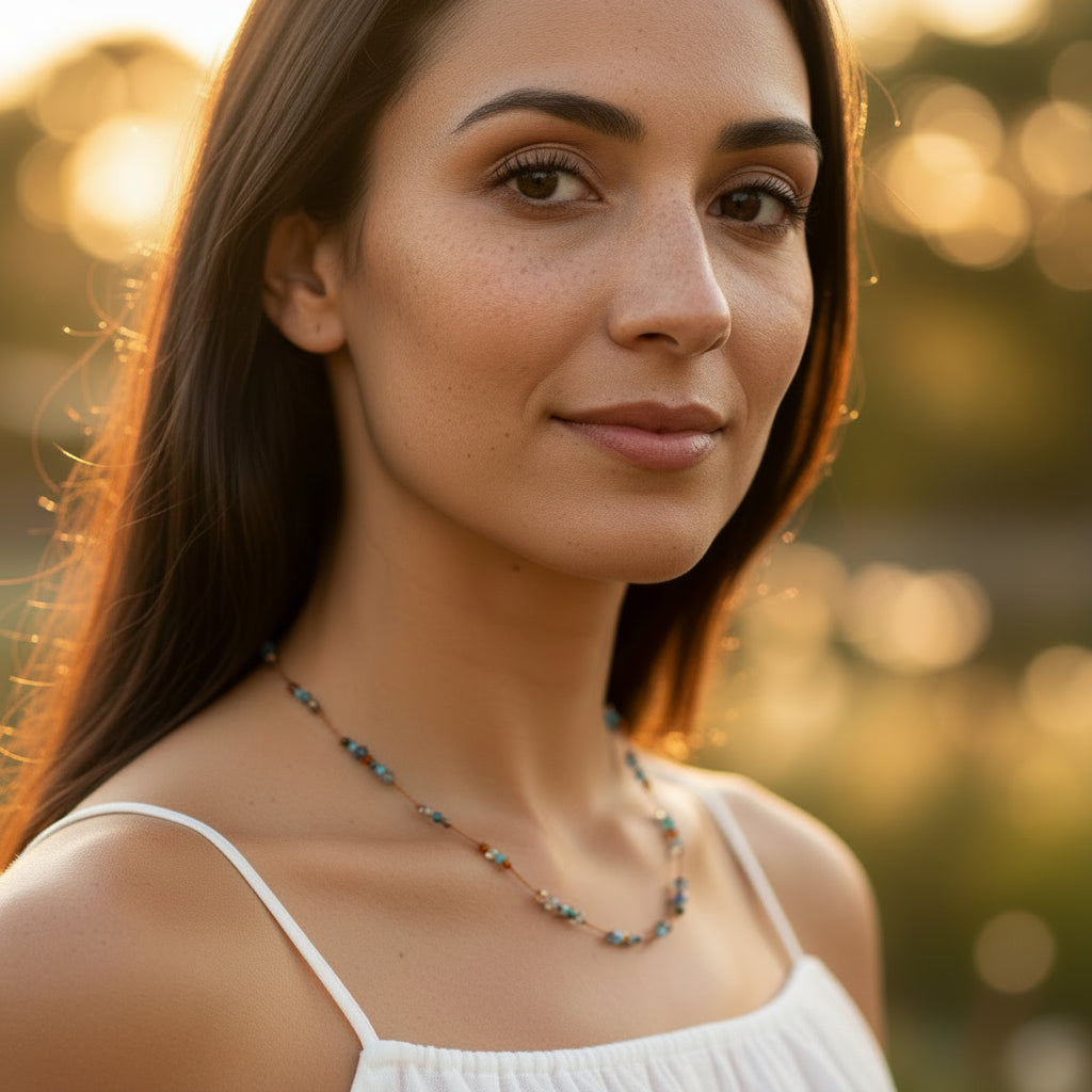 Lena Skadegard Jewels | Turquoise Pyrite Hessonite Gemstone Necklace | Firecracker