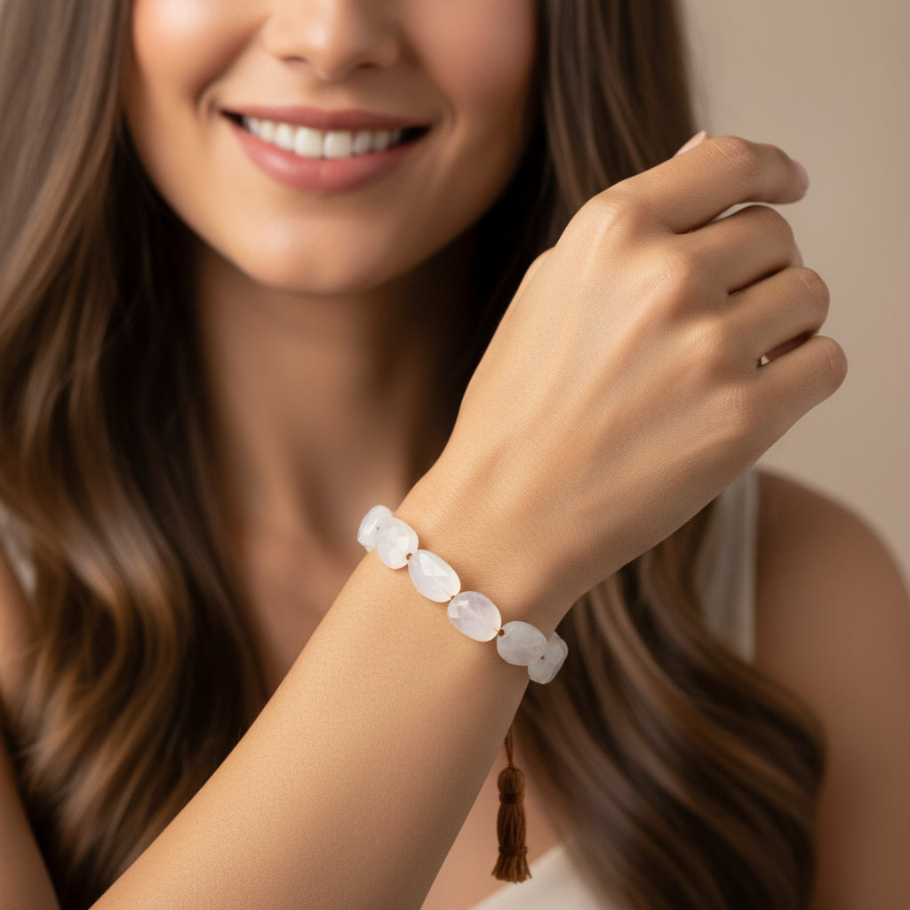 Lena Skadegard Jewels | White Moonstone Gemstone Tassel Bracelet | Firecracker