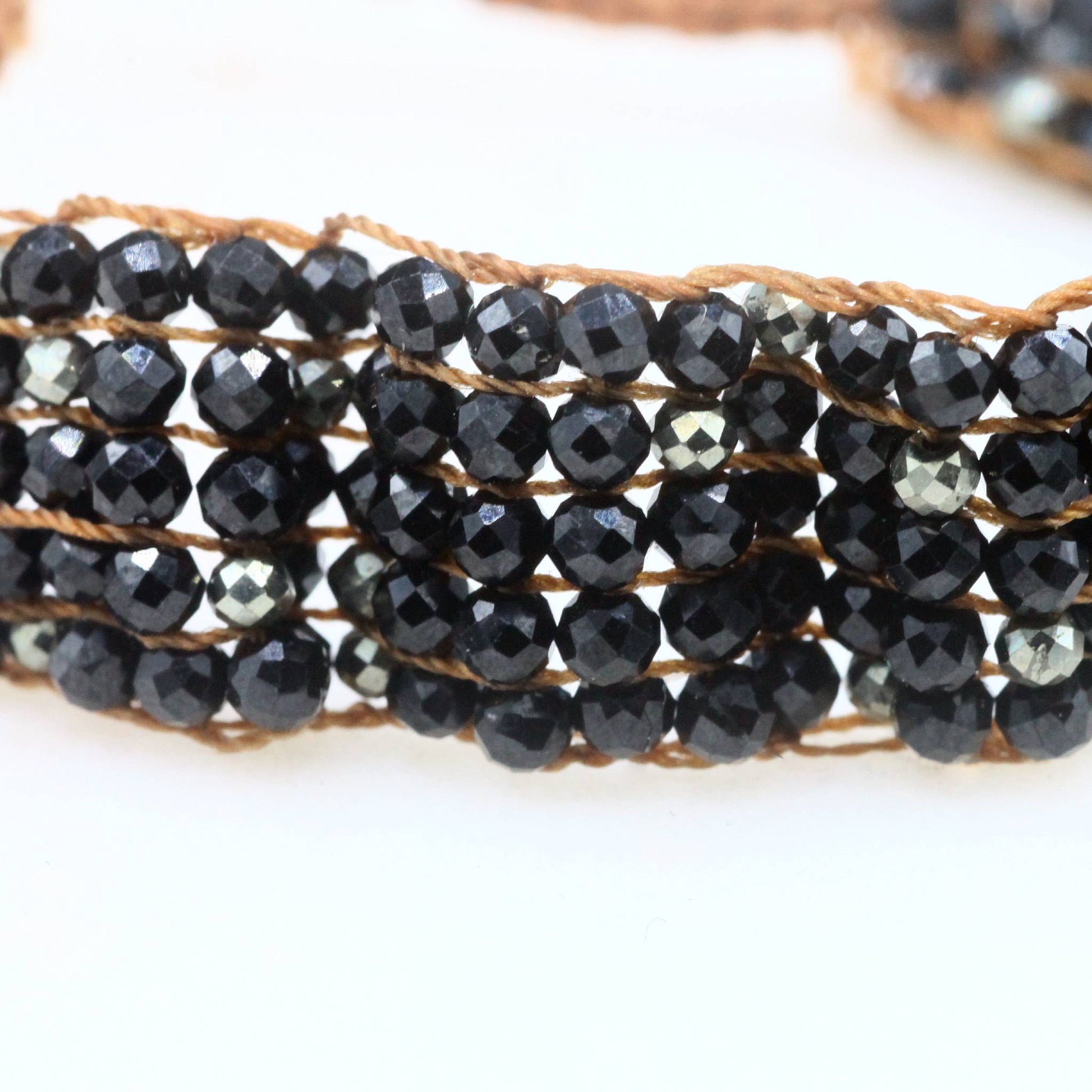 Lena Skadegard Jewelry | Black Spinel + Pyrite Gemstone Tassel Bracelet | Firecracker