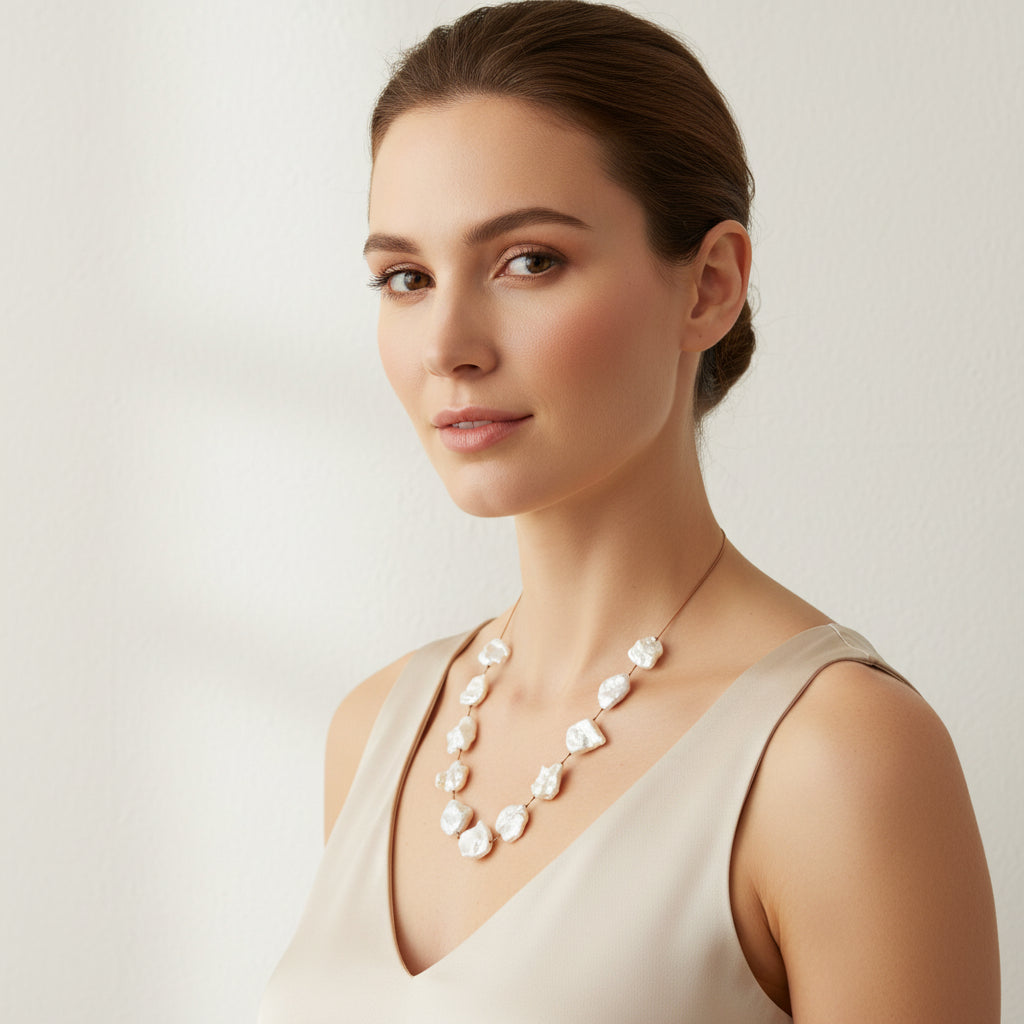 Lena Skadegard Jewelry | Floating Baroque Pearl Necklace | Firecracker