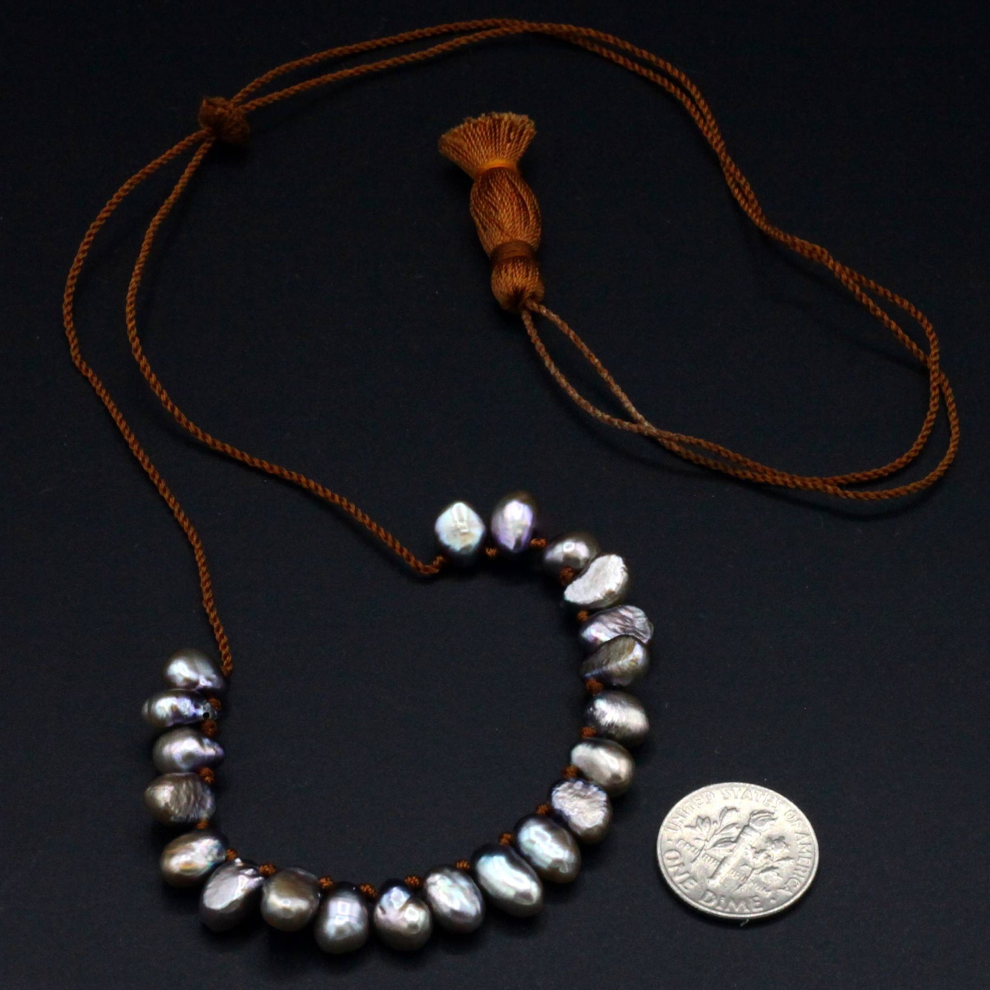 Lena Skadegard Jewels | Floating Grey Pearl Tassel Necklace | Firecracker