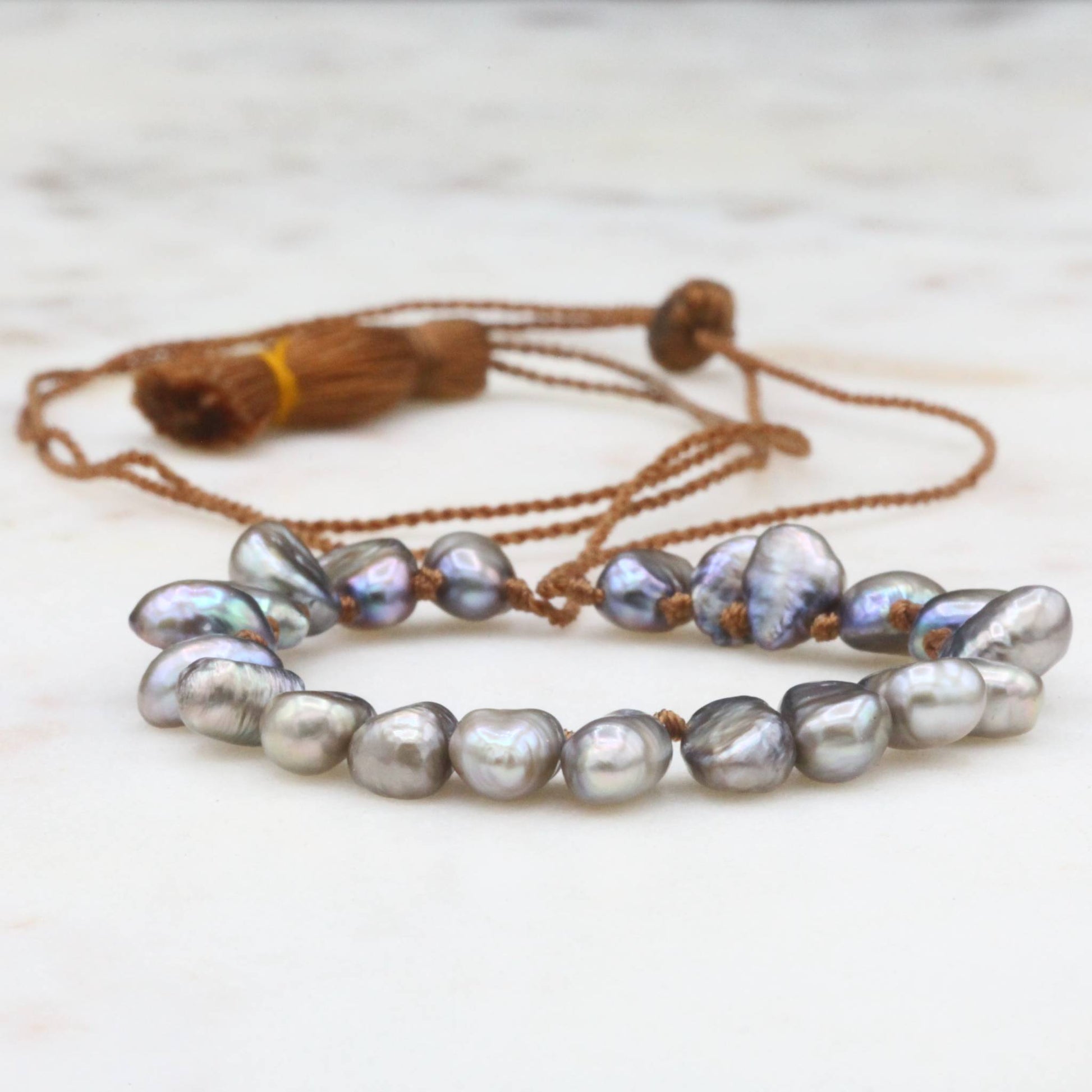 Lena Skadegard Jewels | Floating Grey Pearl Tassel Necklace | Firecracker
