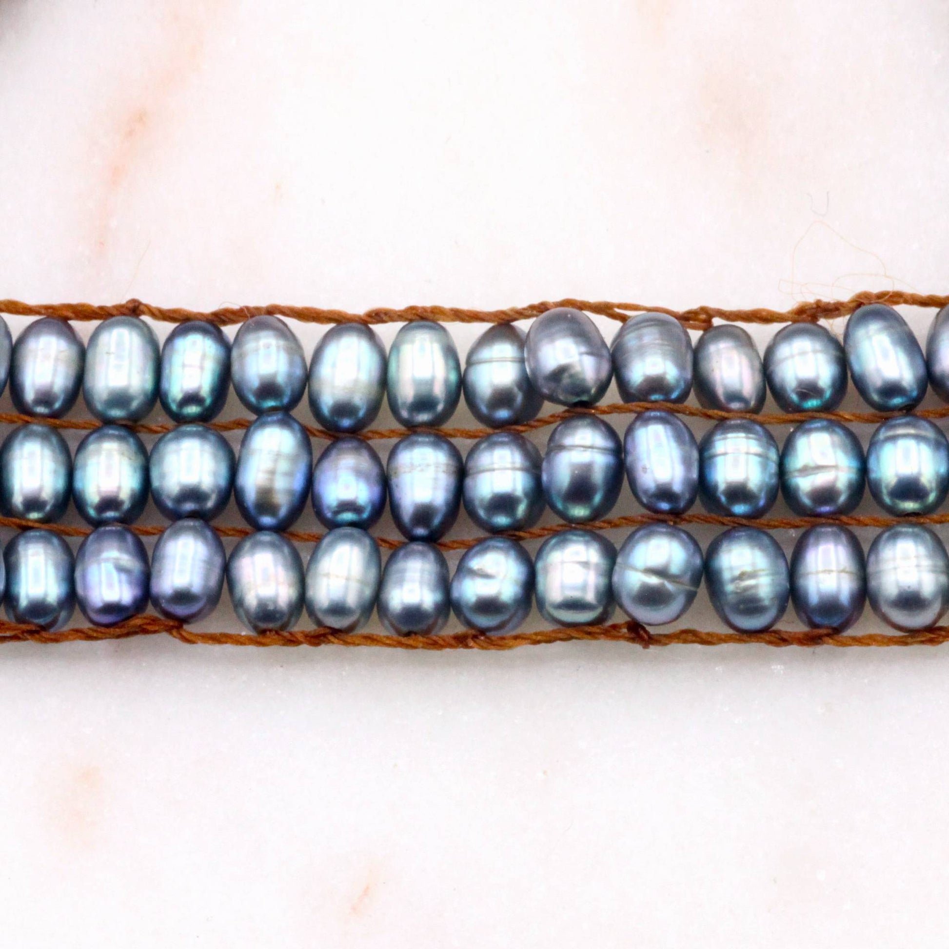 Lena Skadegard Jewelry | Grey Pearl Crochet Tassel Bracelet | Firecracker
