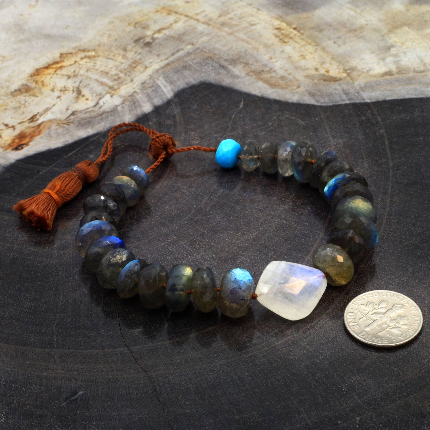 Lena Skadegard Jewelry | Labradorite + Moonstone Gemstone Tassel Bracelet | Firecracker