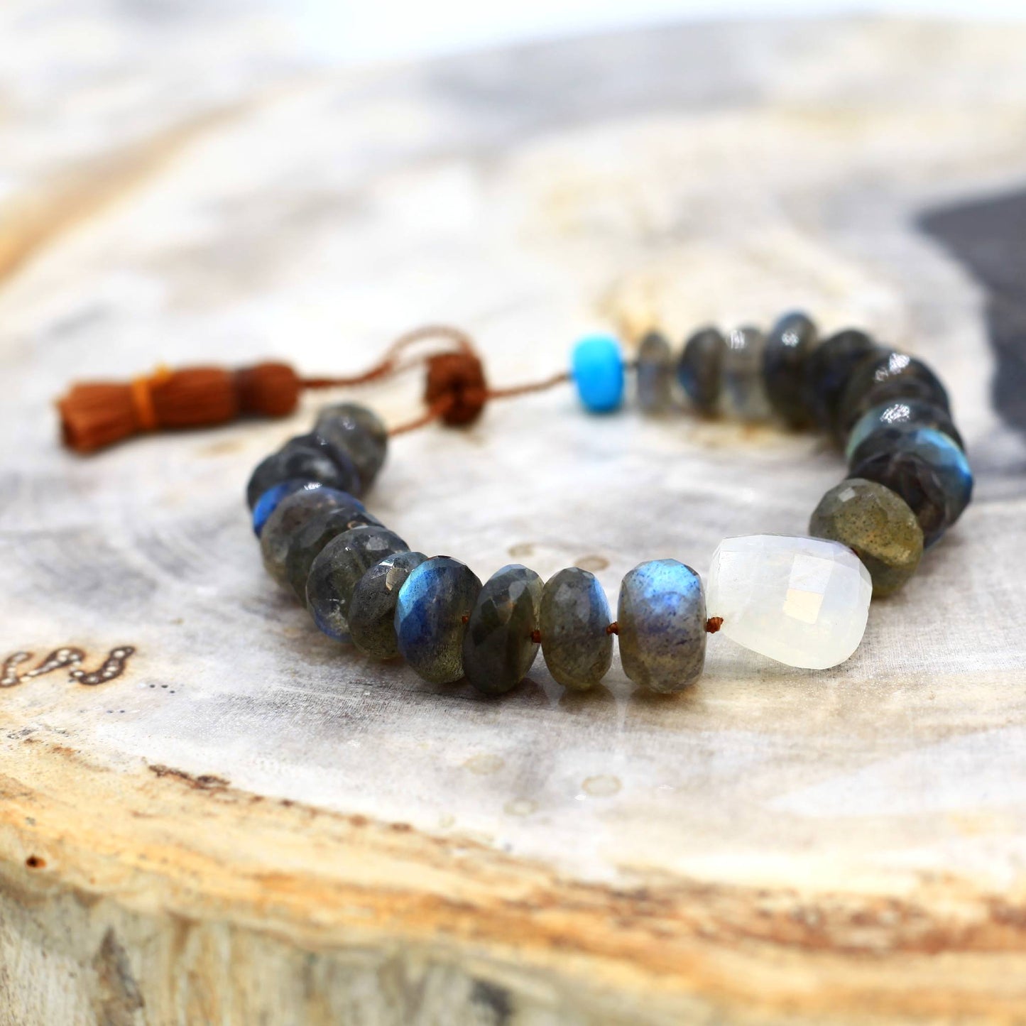 Lena Skadegard Jewelry | Labradorite + Moonstone Gemstone Tassel Bracelet | Firecracker