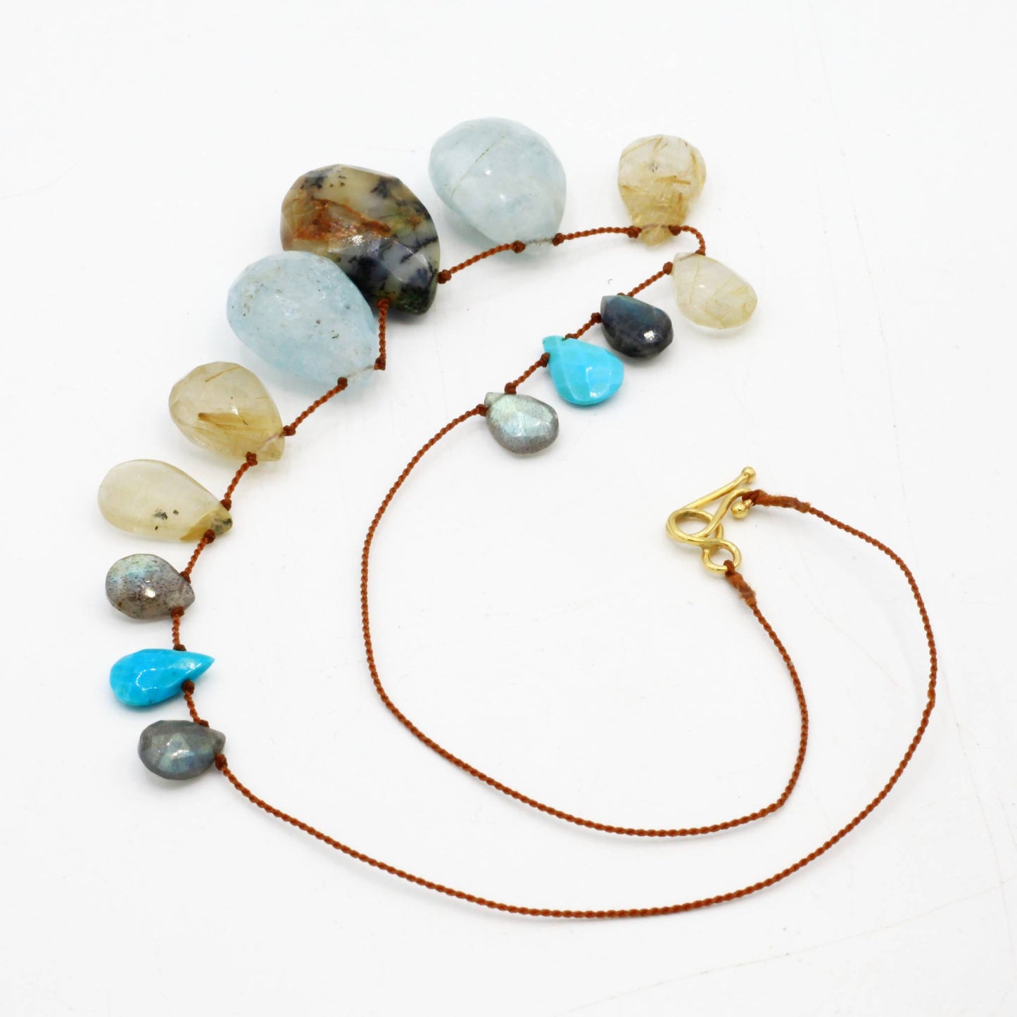 Lena Skadegard Jewels | Turquoise, Aquamarine, Opal, Labradorite, Quartz + 9k Gold Gemstone Necklace | Firecracker
