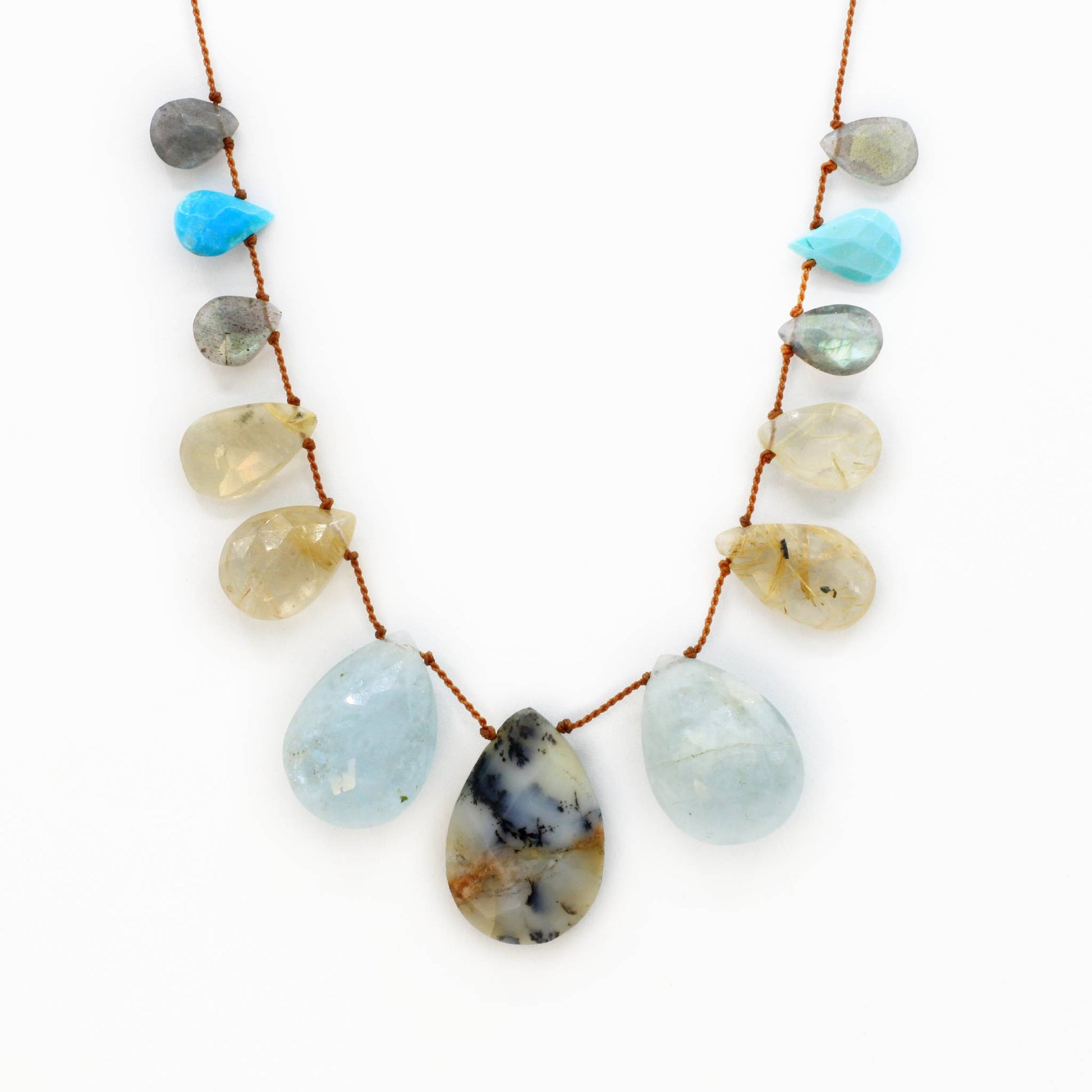 Lena Skadegard Jewels | Turquoise, Aquamarine, Opal, Labradorite, Quartz + 9k Gold Gemstone Necklace | Firecracker