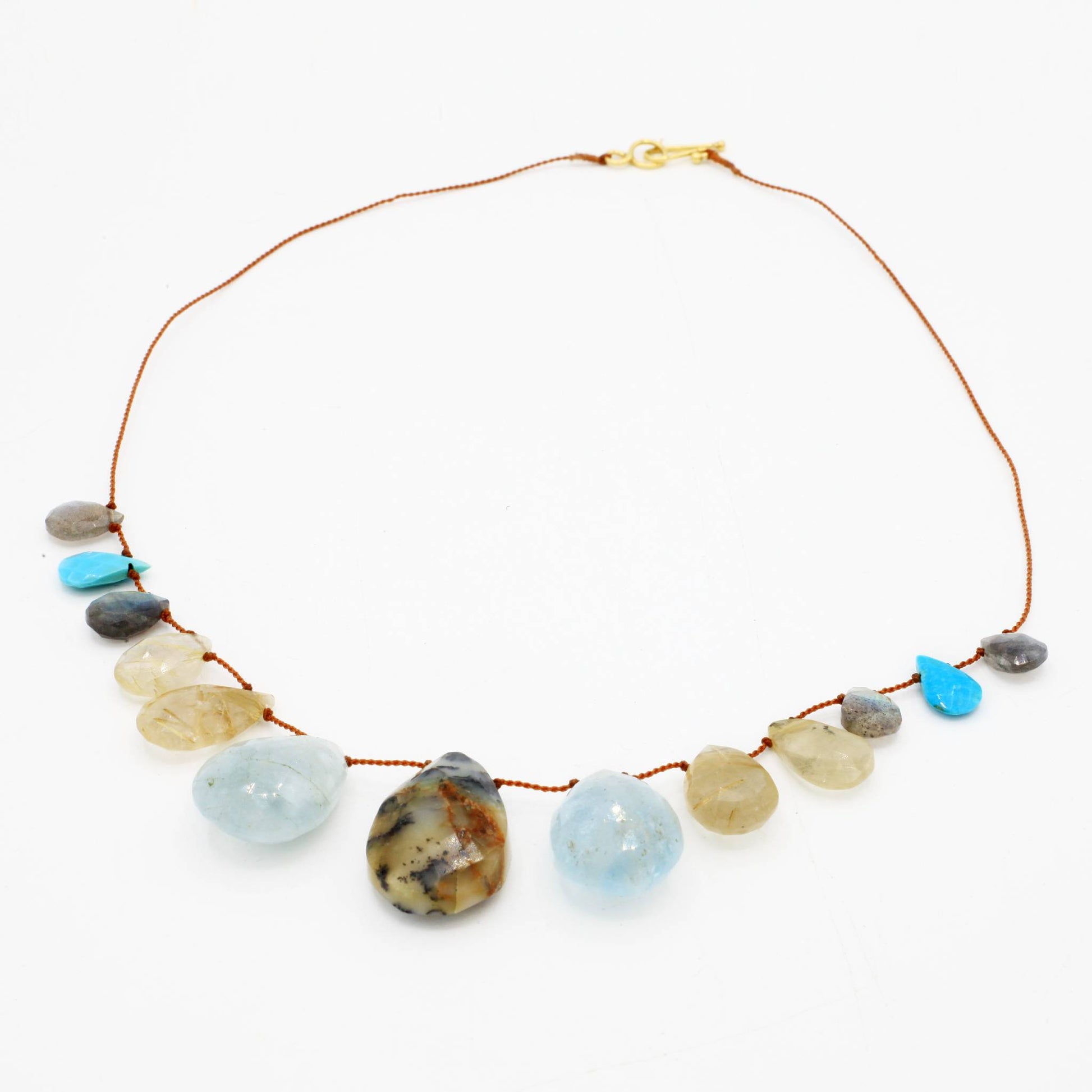Lena Skadegard Jewels | Turquoise, Aquamarine, Opal, Labradorite, Quartz + 9k Gold Gemstone Necklace | Firecracker